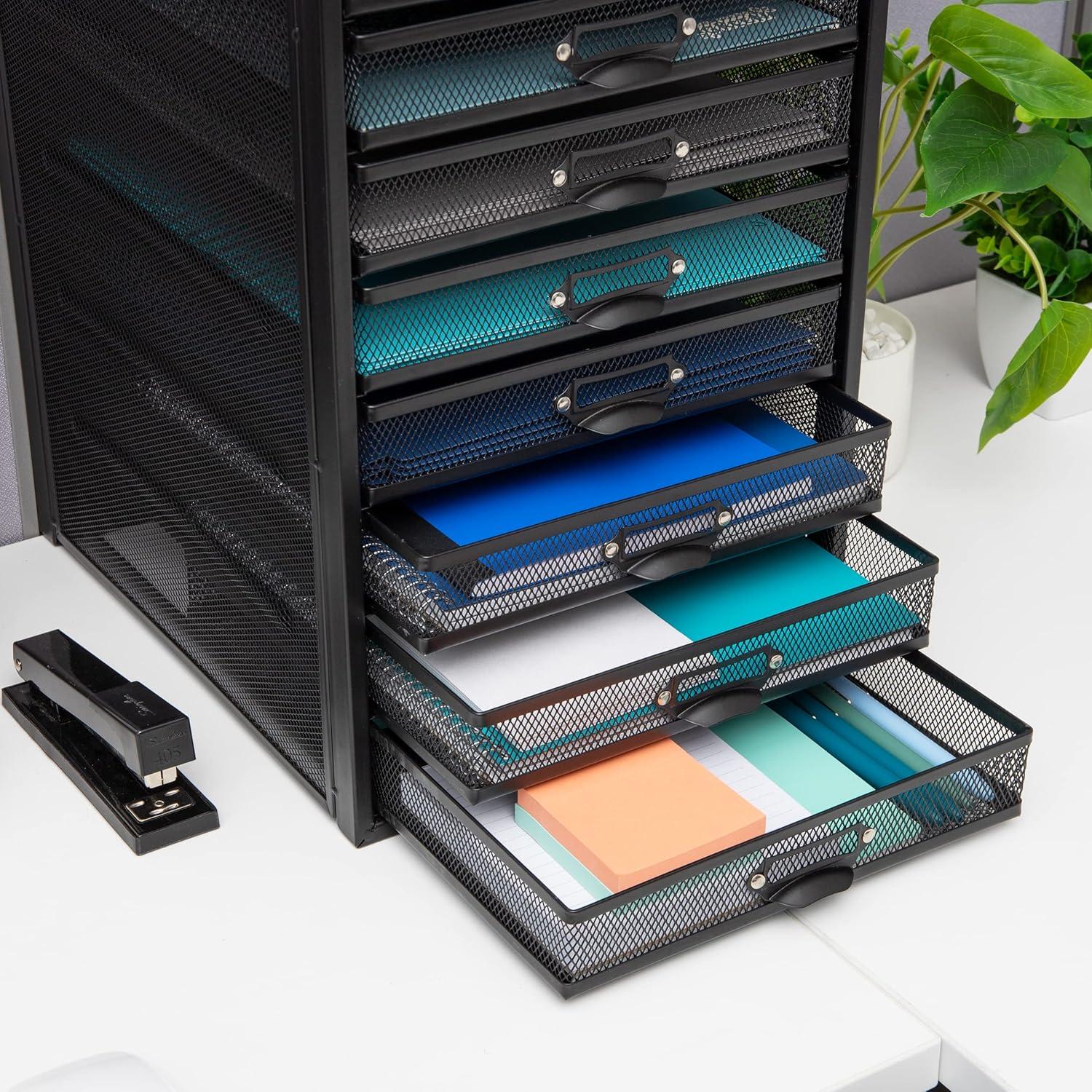imageMind Reader 10Drawer Desk Organizer for Office Supplies Crafts Mail Sorting amp More Metal Mesh 1075L x 14W x 2125H SilverBlack