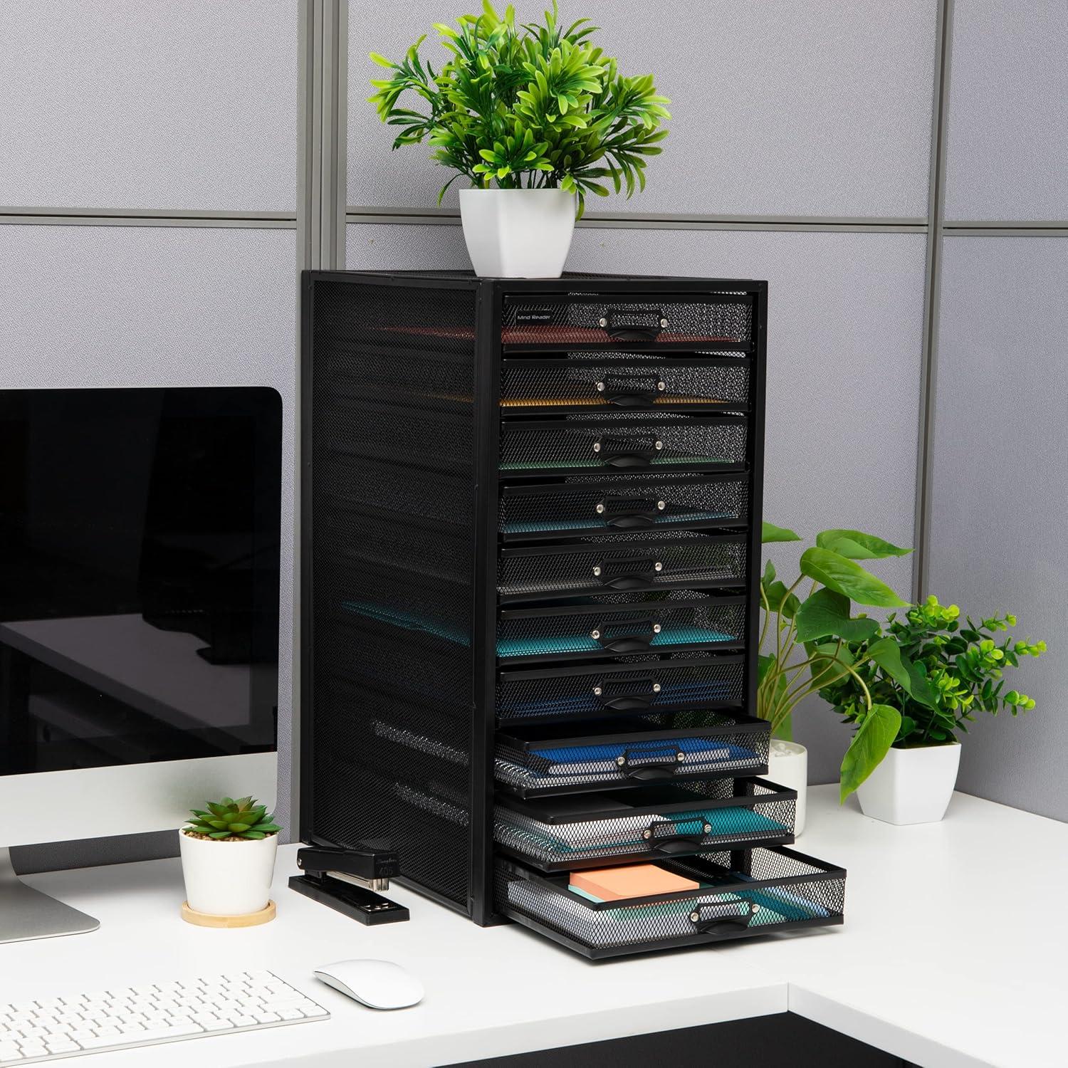 imageMind Reader 10Drawer Desk Organizer for Office Supplies Crafts Mail Sorting amp More Metal Mesh 1075L x 14W x 2125H SilverBlack