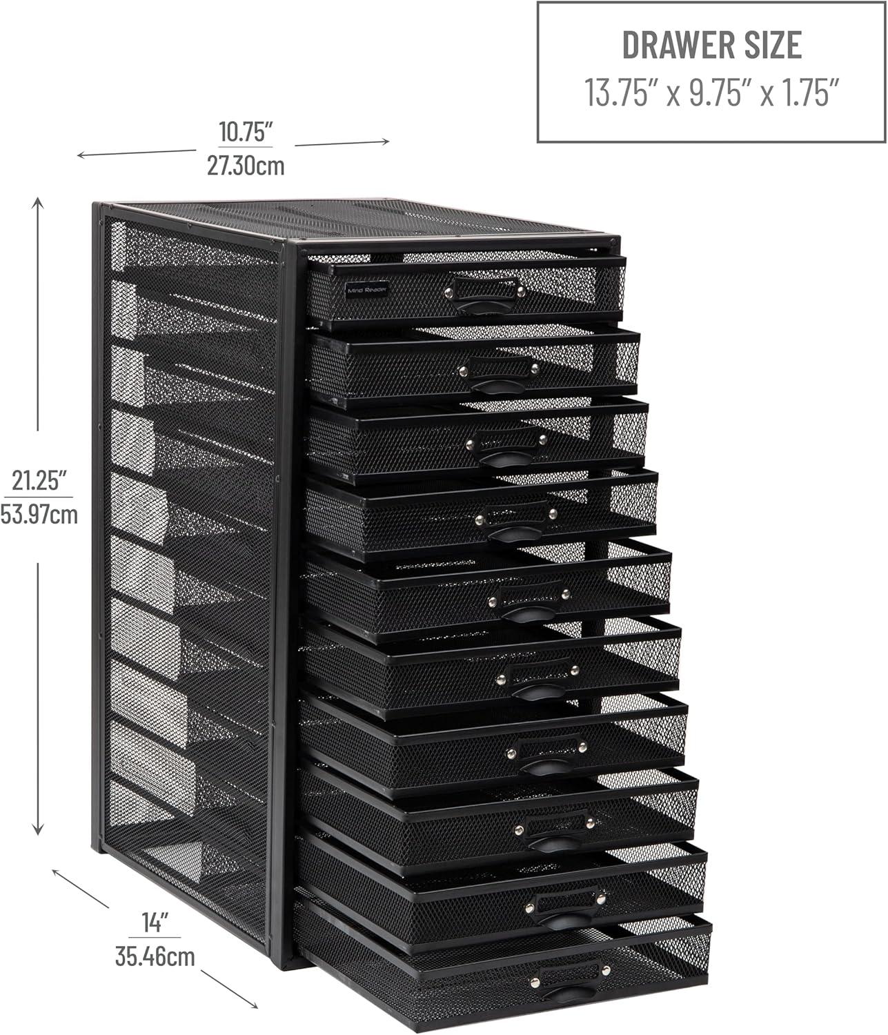 imageMind Reader 10Drawer Desk Organizer for Office Supplies Crafts Mail Sorting amp More Metal Mesh 1075L x 14W x 2125H SilverBlack
