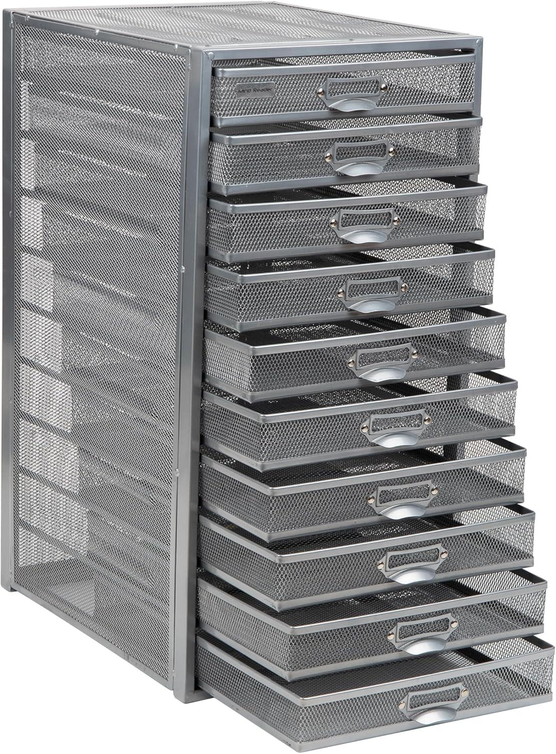 imageMind Reader 10Drawer Desk Organizer for Office Supplies Crafts Mail Sorting amp More Metal Mesh 1075L x 14W x 2125H SilverSilver 10 Drawer