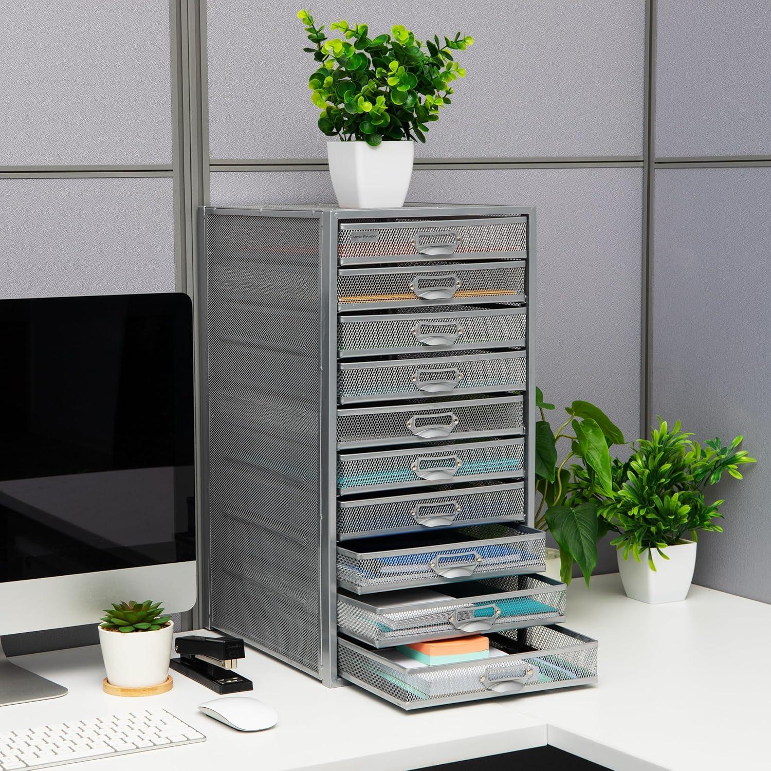 imageMind Reader 10Drawer Desk Organizer for Office Supplies Crafts Mail Sorting amp More Metal Mesh 1075L x 14W x 2125H SilverSilver 10 Drawer