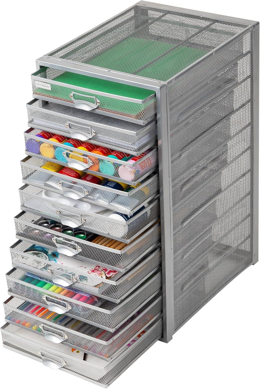 imageMind Reader 10Drawer Desk Organizer for Office Supplies Crafts Mail Sorting amp More Metal Mesh 1075L x 14W x 2125H SilverSilver 10 Drawer