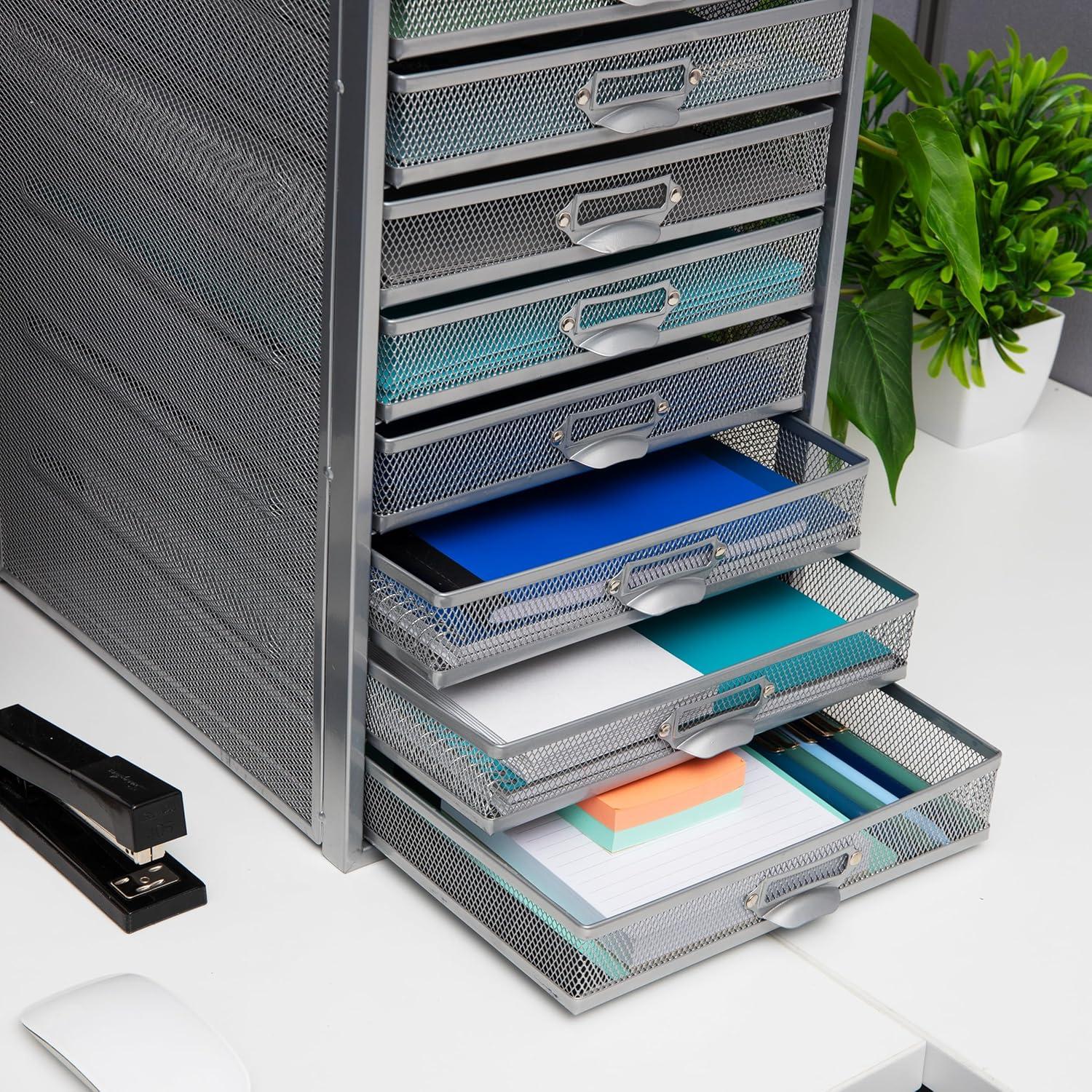 imageMind Reader 10Drawer Desk Organizer for Office Supplies Crafts Mail Sorting amp More Metal Mesh 1075L x 14W x 2125H SilverSilver 10 Drawer