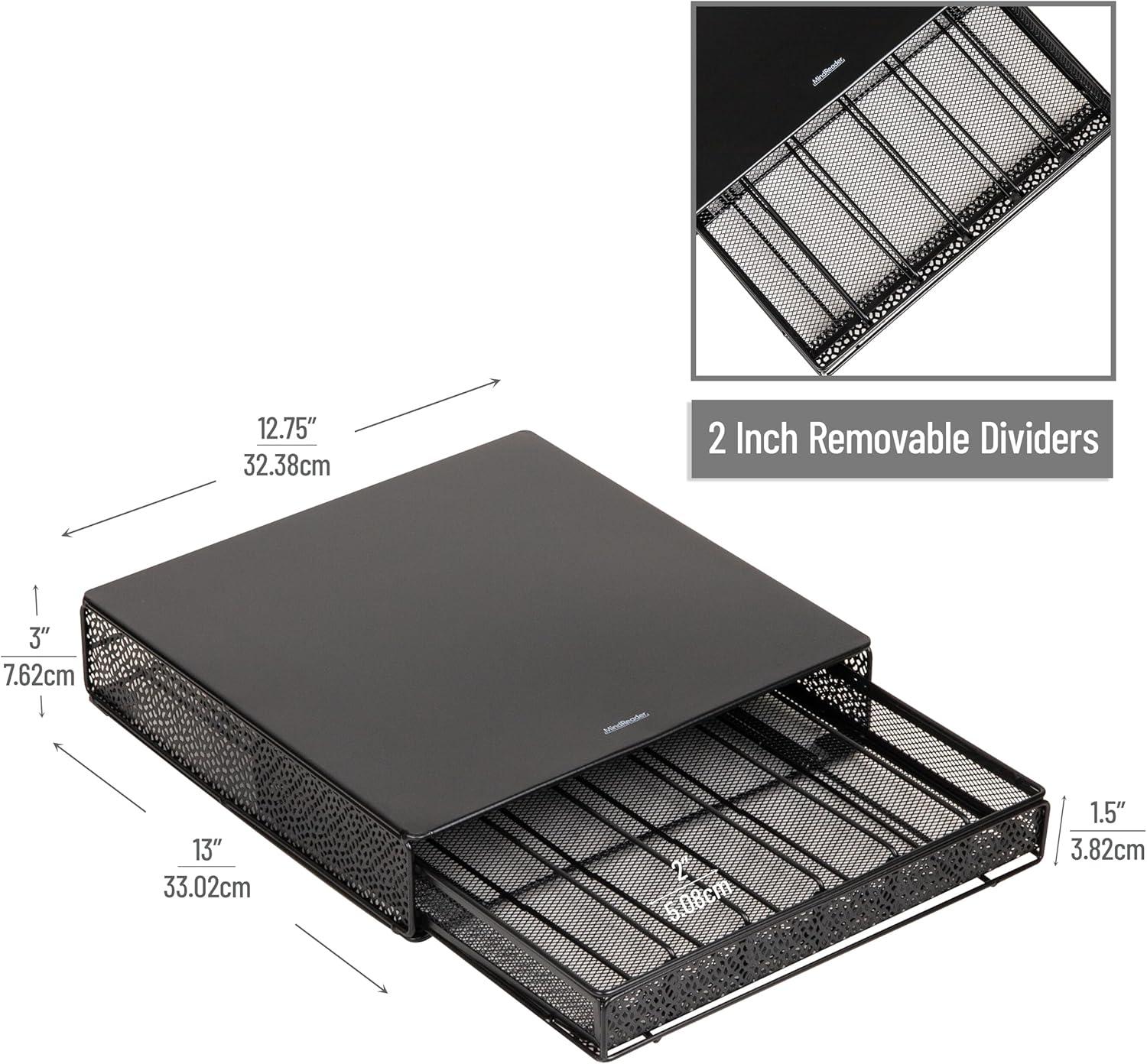 imageMind Reader 2 Drawer Coffee Pod Organizer with Removable Dividers 72 Pod Capacity Metal Mesh Coffee Station Base with Guided Drawer Track BlackSquare 36 Capacity
