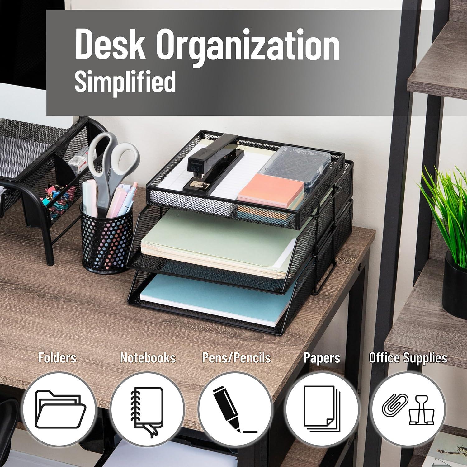 imageMind Reader 2 Tier Paper Tray with Top Supply Compartment Desktop File Organizer Metal Mesh PinkBlack