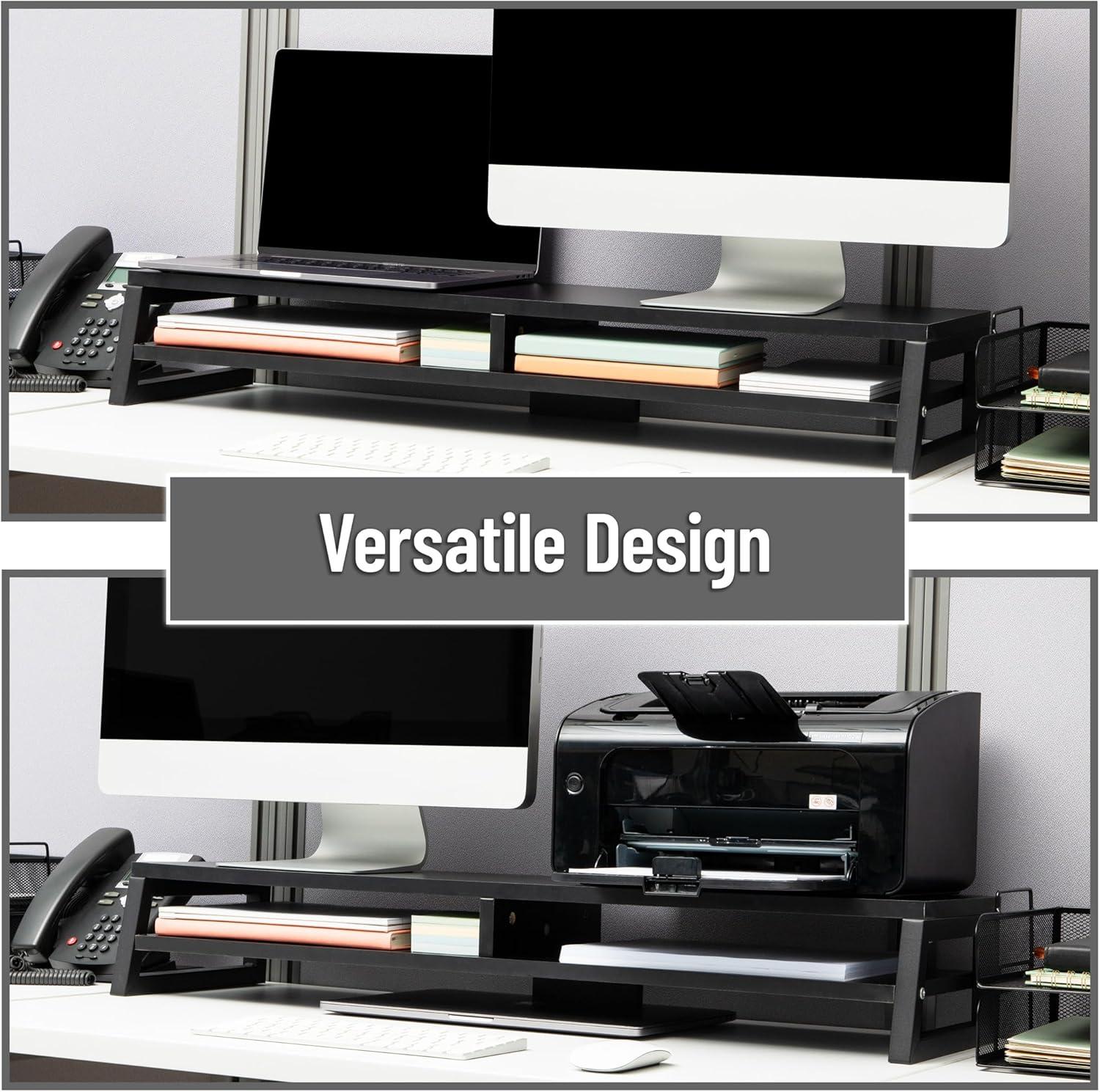imageMind Reader 2Tier MDF Double Monitor Stand Dual Screen Riser with Storage Shelf 3375 Inch Wide 88 lb Capacity Black