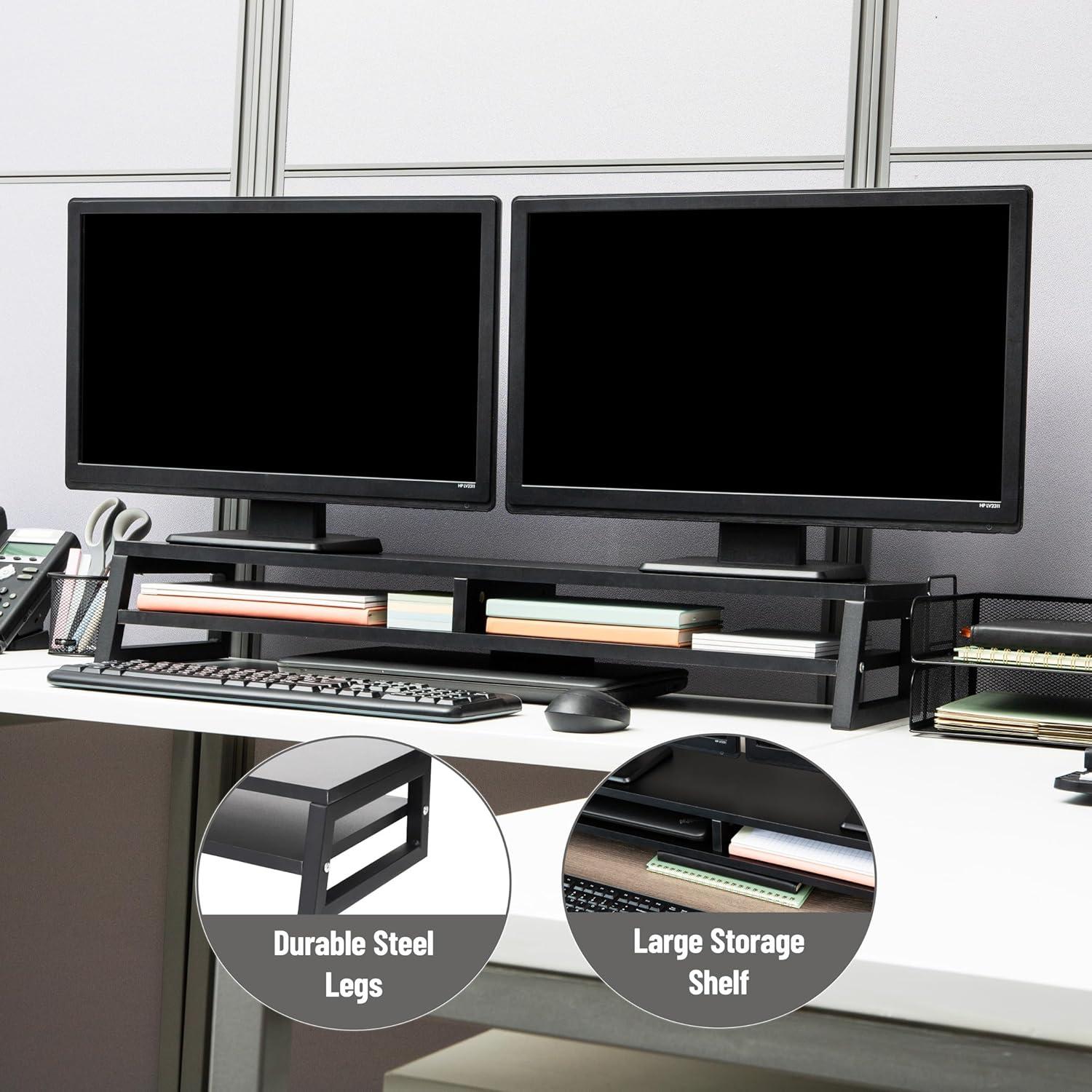 imageMind Reader 2Tier MDF Double Monitor Stand Dual Screen Riser with Storage Shelf 3375 Inch Wide 88 lb Capacity Black