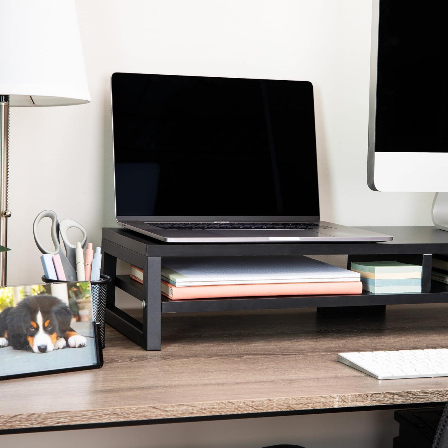 imageMind Reader 2Tier MDF Double Monitor Stand Dual Screen Riser with Storage Shelf 3375 Inch Wide 88 lb Capacity Black