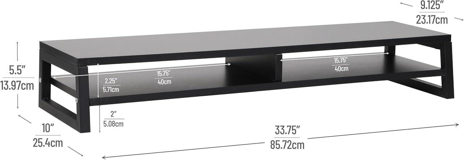 imageMind Reader 2Tier MDF Double Monitor Stand Dual Screen Riser with Storage Shelf 3375 Inch Wide 88 lb Capacity Black