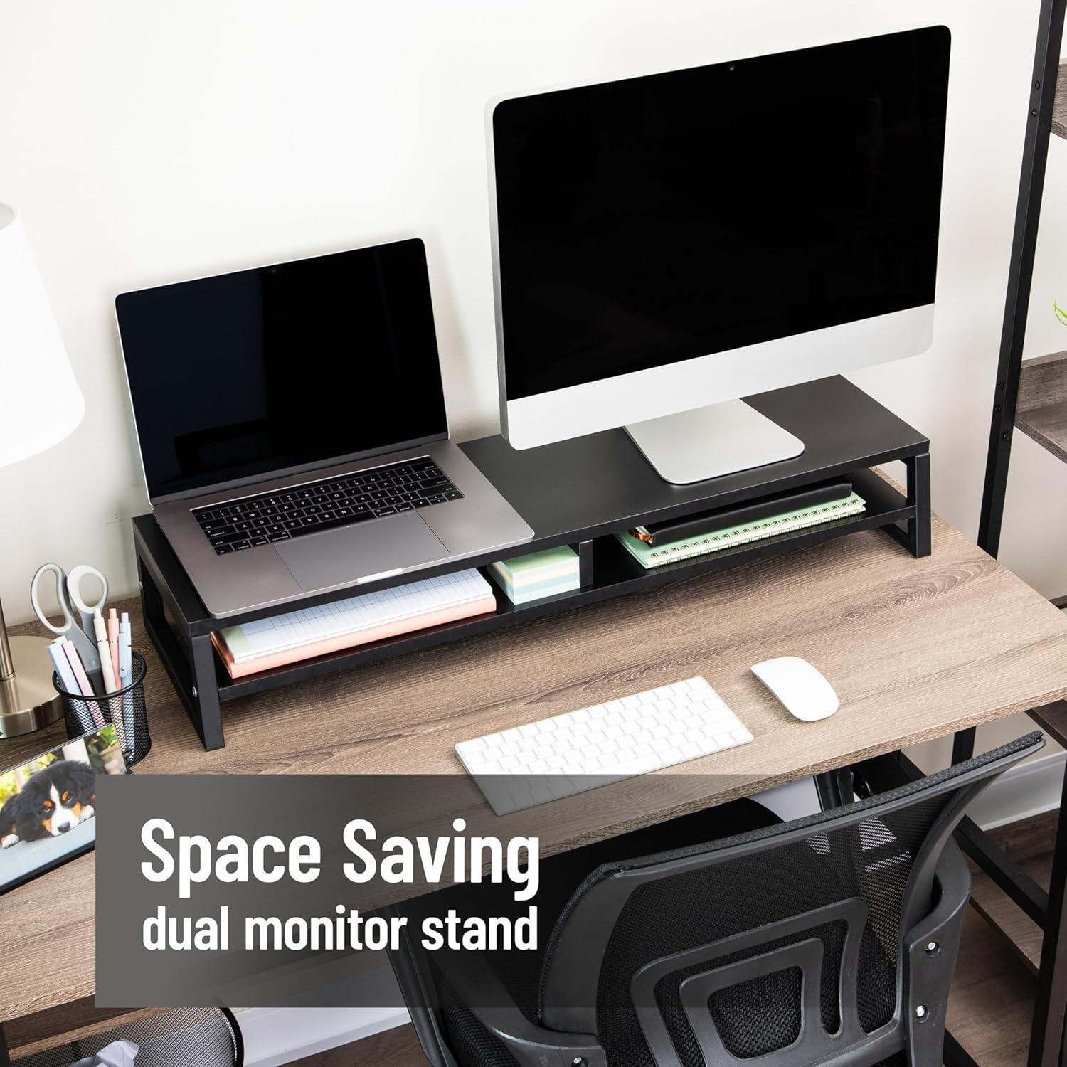 imageMind Reader 2Tier MDF Double Monitor Stand Dual Screen Riser with Storage Shelf 3375 Inch Wide 88 lb Capacity Black