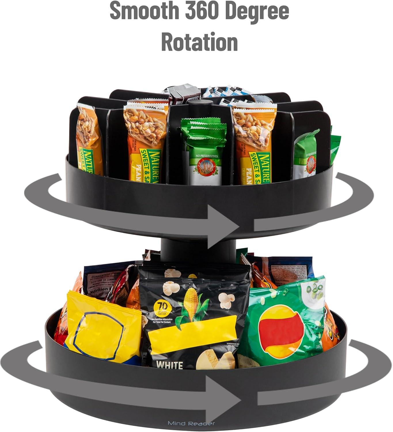 imageMind Reader 2Tier Snack Carousel Countertop Organizer Snack Tray Breakroom Kitchen 1425L x 1425W x 14H BlackBlack