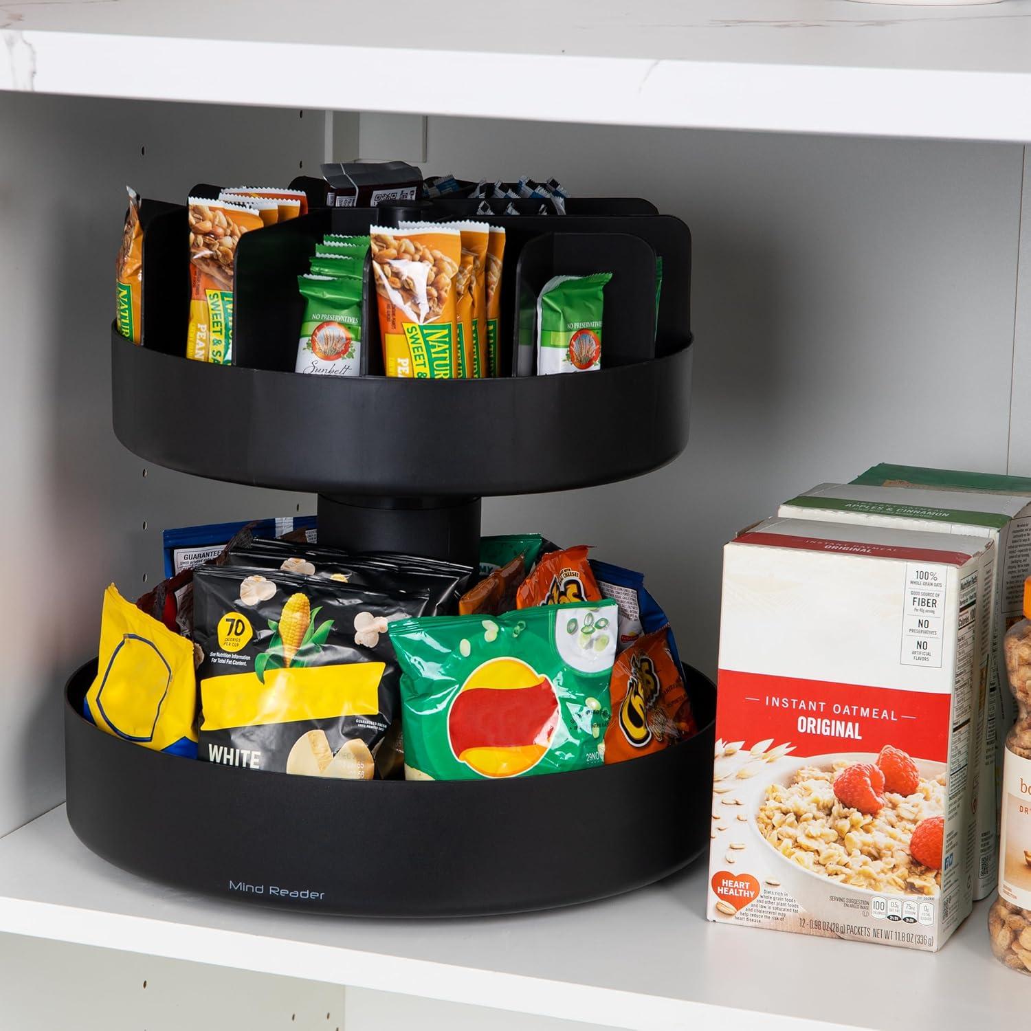 imageMind Reader 2Tier Snack Carousel Countertop Organizer Snack Tray Breakroom Kitchen 1425L x 1425W x 14H BlackBlack