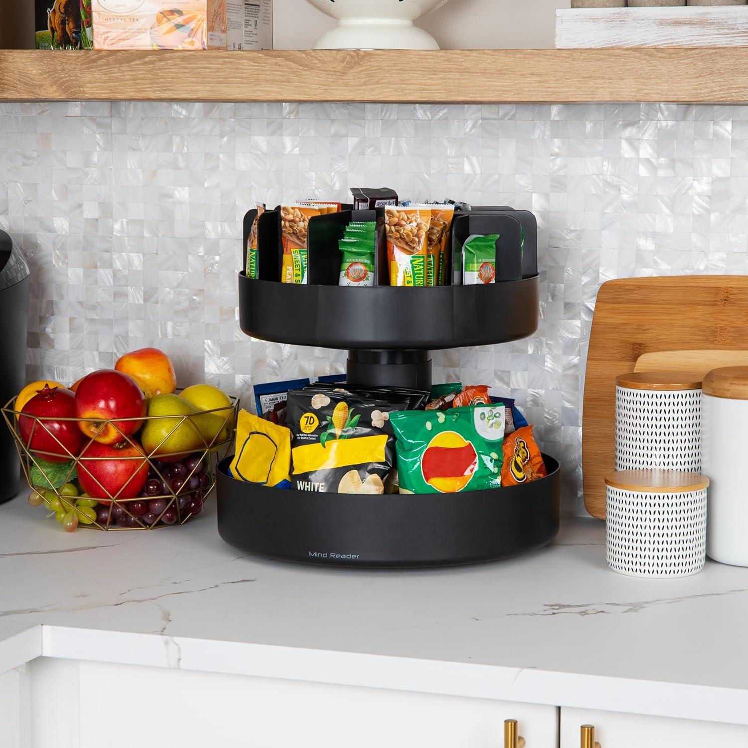 imageMind Reader 2Tier Snack Carousel Countertop Organizer Snack Tray Breakroom Kitchen 1425L x 1425W x 14H BlackBlack