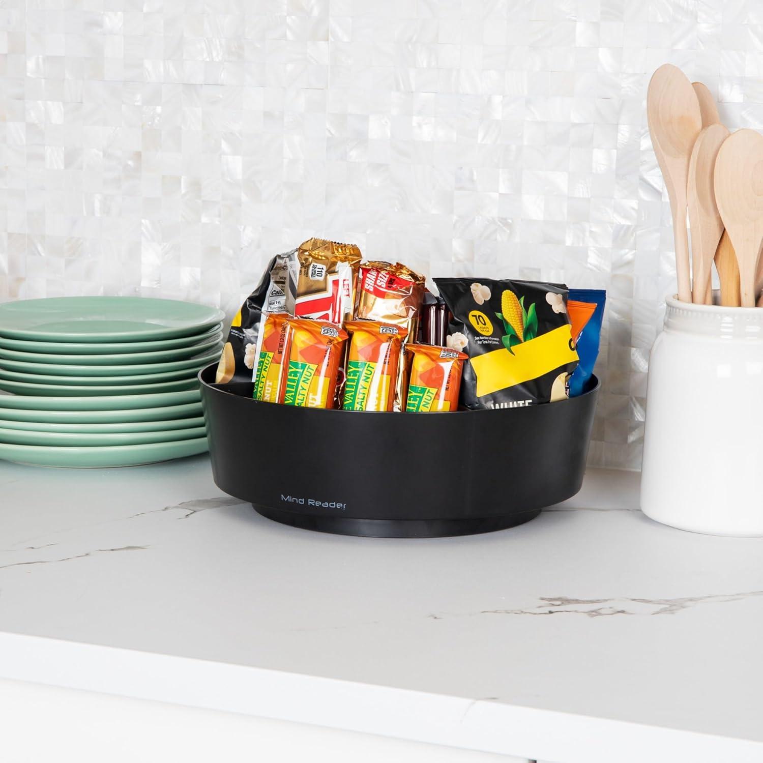 imageMind Reader 2Tier Snack Carousel Countertop Organizer Snack Tray Breakroom Kitchen 1425L x 1425W x 14H BlackClassic Black