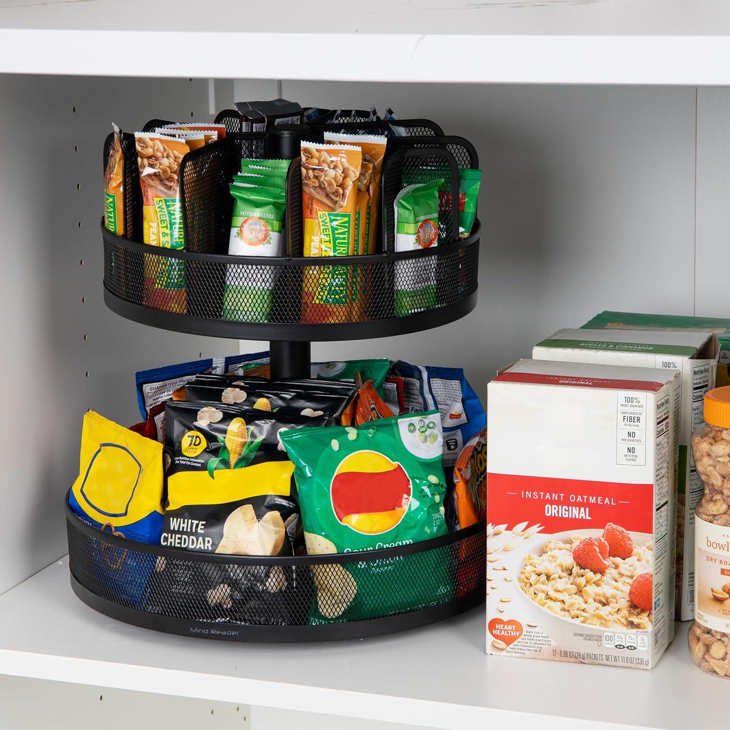 imageMind Reader 2Tier Snack Carousel Countertop Organizer Snack Tray Breakroom Kitchen Black