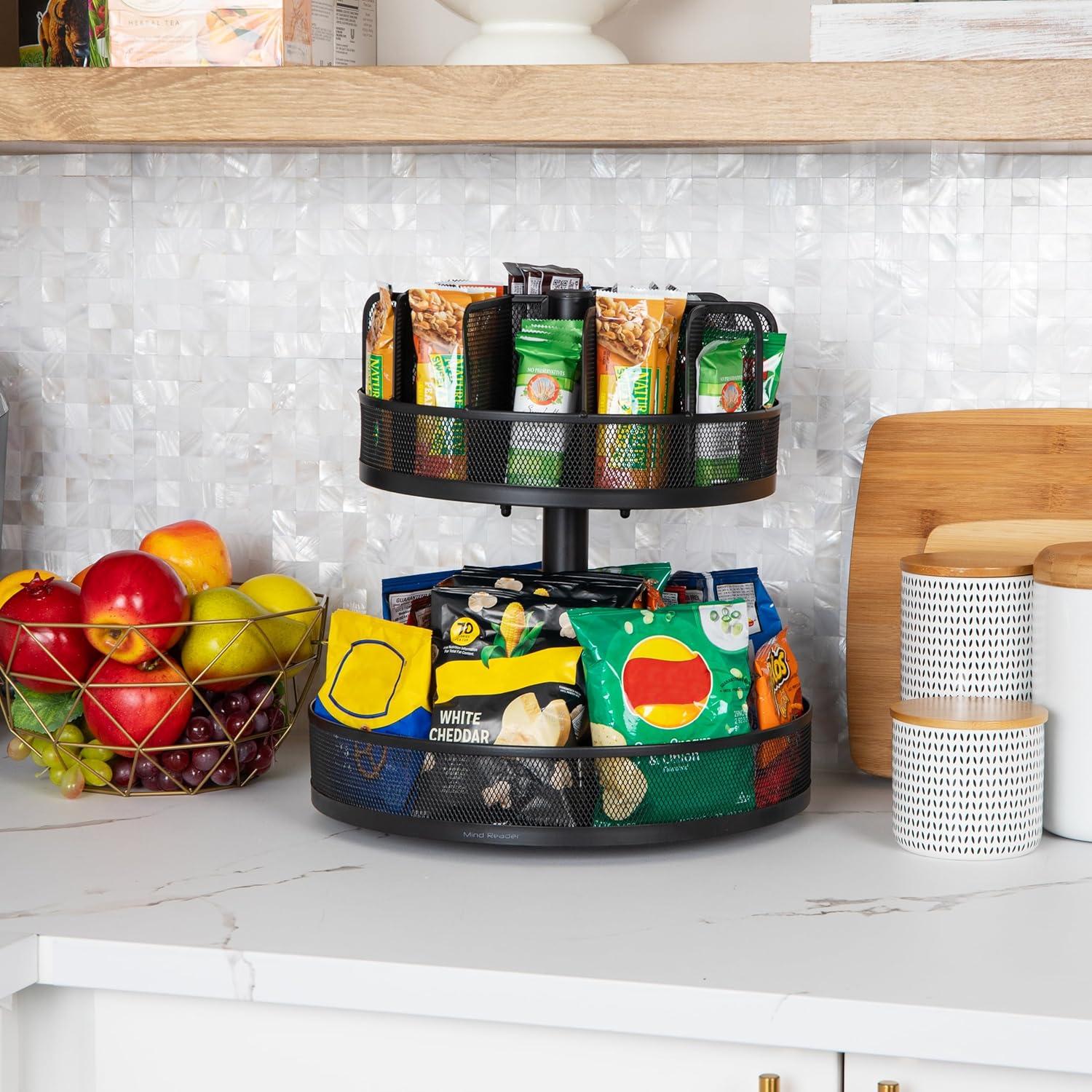 imageMind Reader 2Tier Snack Carousel Countertop Organizer Snack Tray Breakroom Kitchen Black