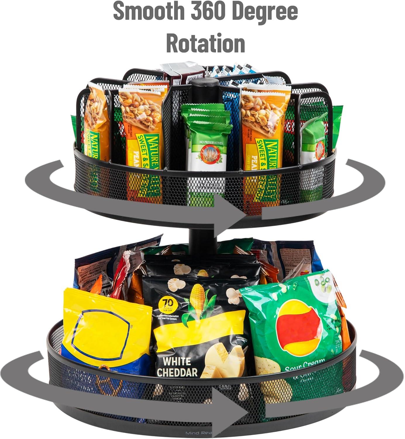 imageMind Reader 2Tier Snack Carousel Countertop Organizer Snack Tray Breakroom Kitchen Black