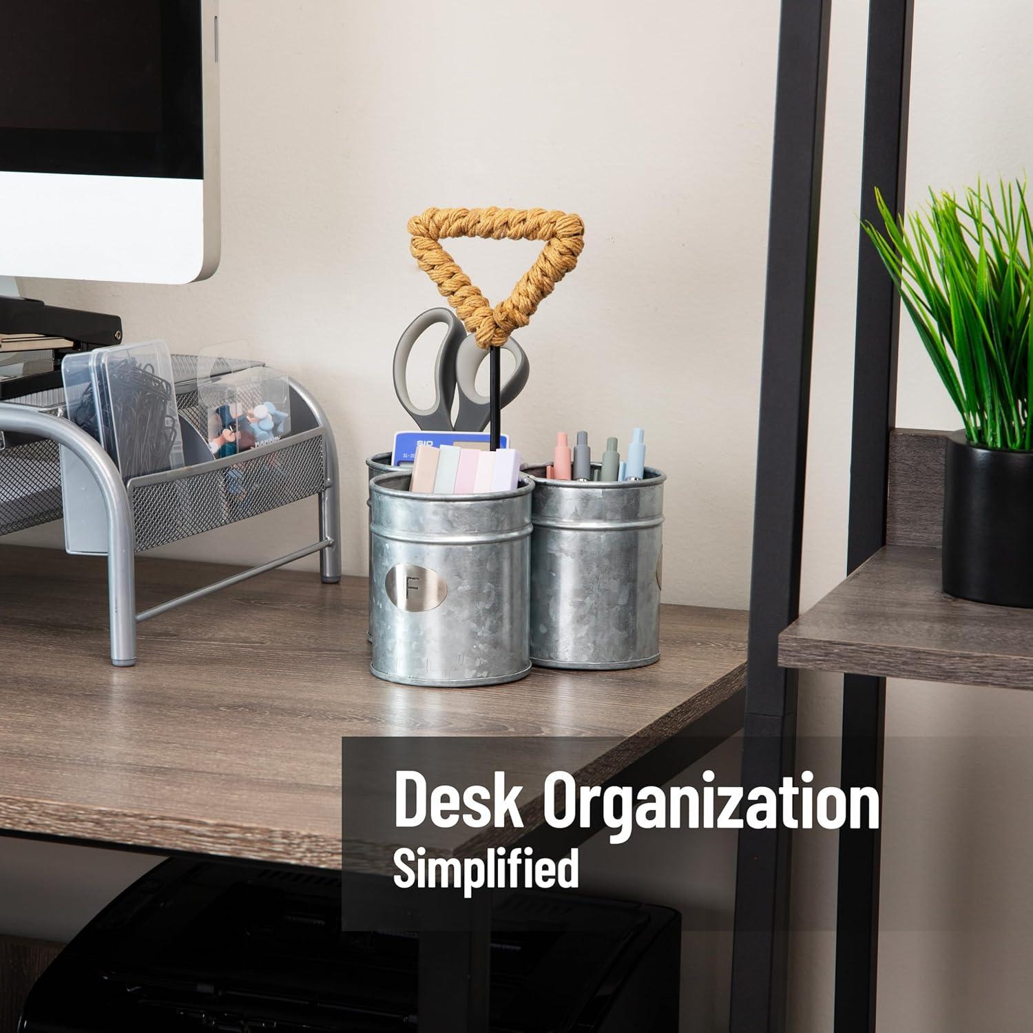 imageMind Reader 3Compartment Organizer with Handle MultiUse Storage Caddy Galvanized Metal 7L x 7W x 10H SilverGray
