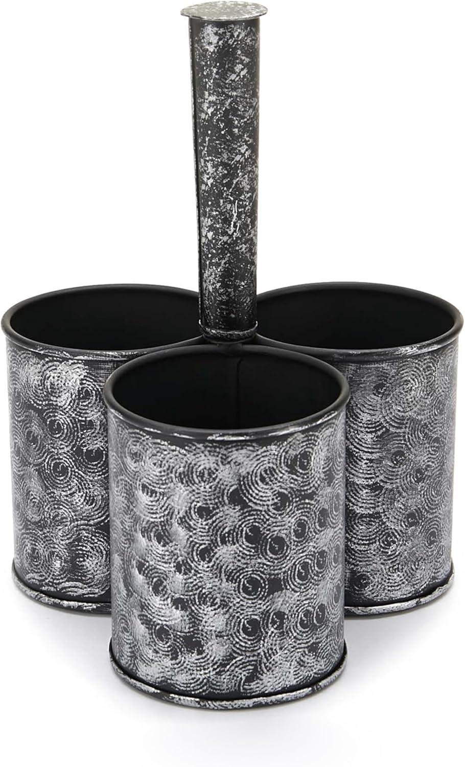 imageMind Reader 3Compartment Organizer with Handle MultiUse Storage Caddy Galvanized Metal 7L x 7W x 10H SilverIvory
