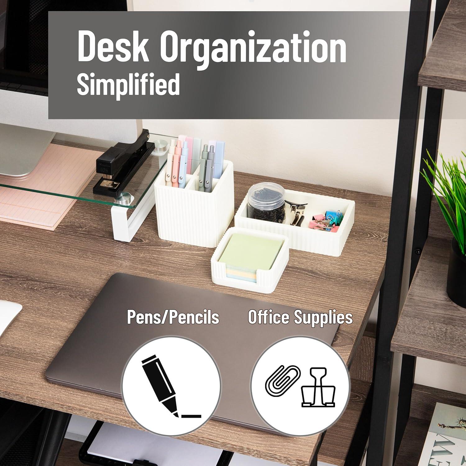 imageMind Reader 3Piece Cement Desk Organizer Set Desktop Accessory Kit with Pen Cup Sticky Note Holder CatchAll Tray Modern Office Decor Cement Cream