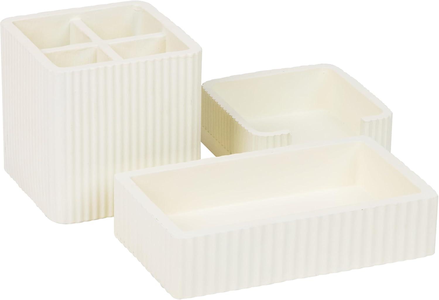 imageMind Reader 3Piece Cement Desk Organizer Set Desktop Accessory Kit with Pen Cup Sticky Note Holder CatchAll Tray Modern Office Decor Cement Cream