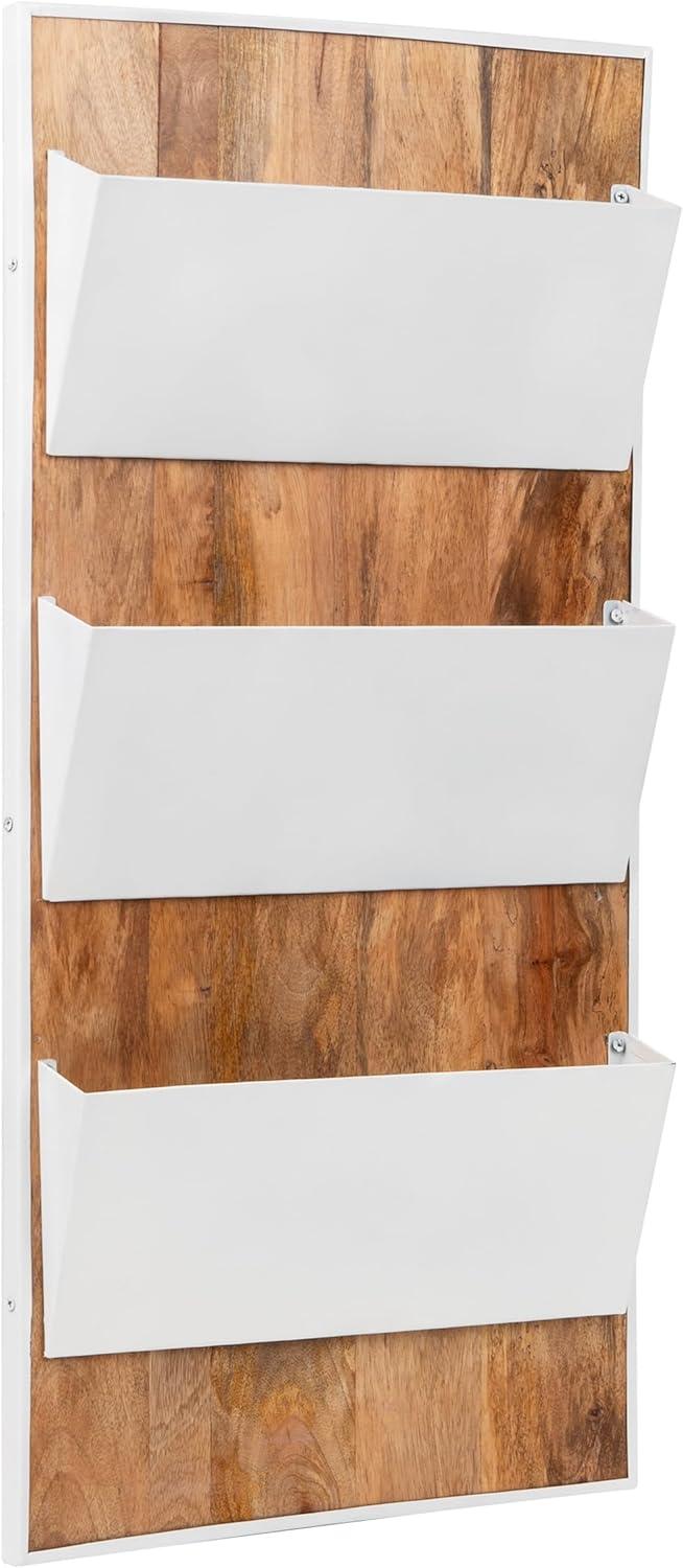 imageMind Reader 3Tier WallMounted File Organizer Wood and Metal Vertical Rack for Mail Magazines and Documents BlackWhite