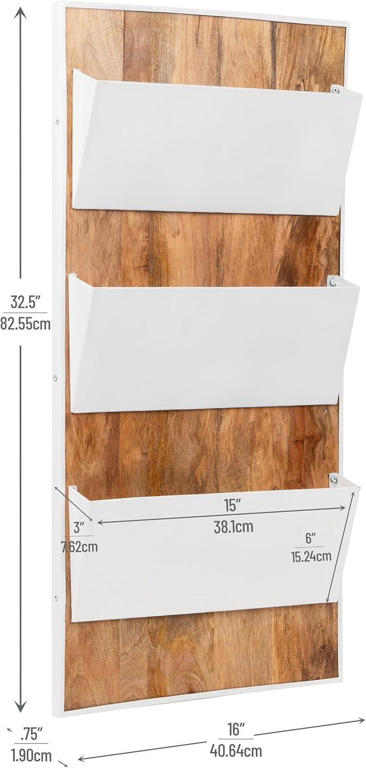 imageMind Reader 3Tier WallMounted File Organizer Wood and Metal Vertical Rack for Mail Magazines and Documents BlackWhite