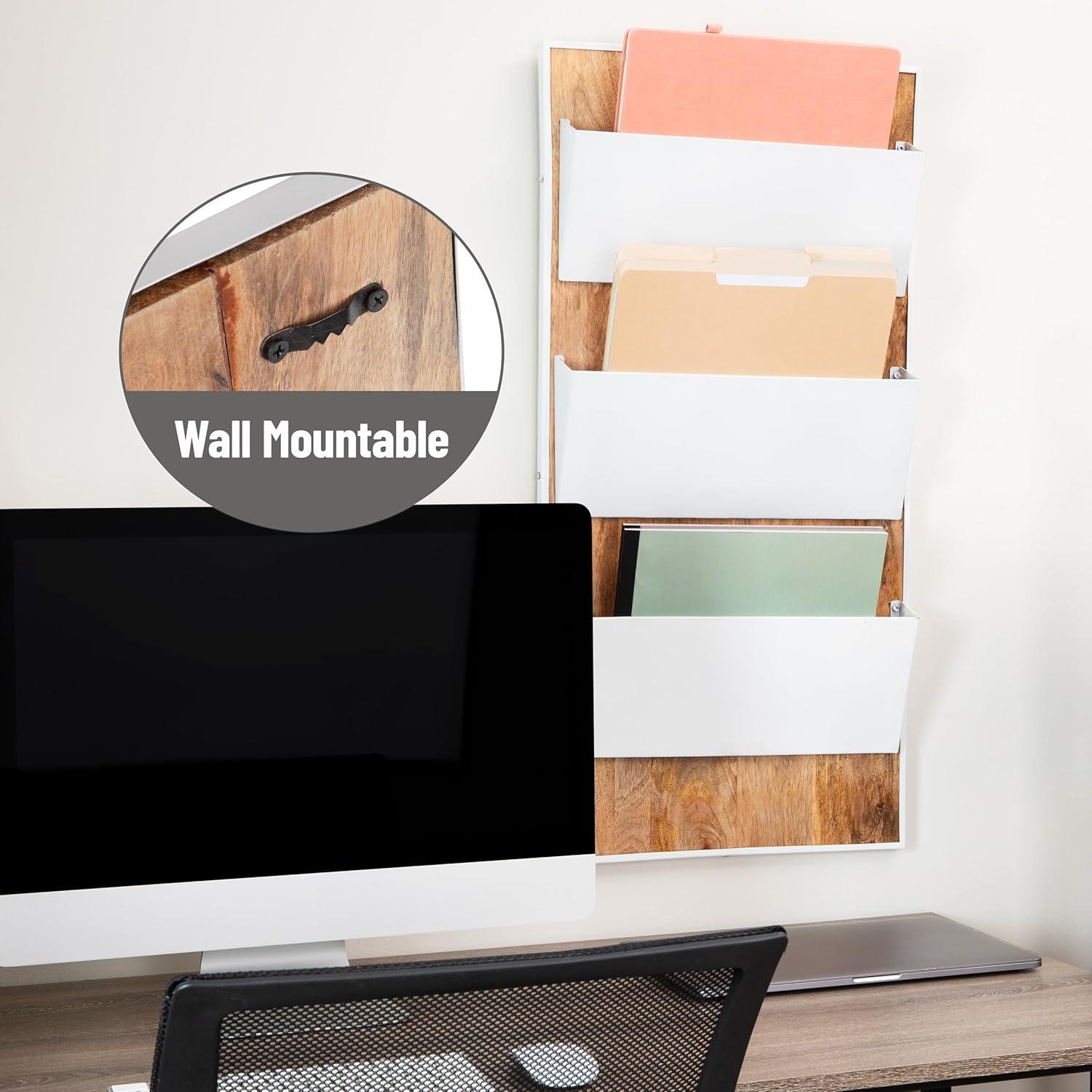 imageMind Reader 3Tier WallMounted File Organizer Wood and Metal Vertical Rack for Mail Magazines and Documents BlackWhite