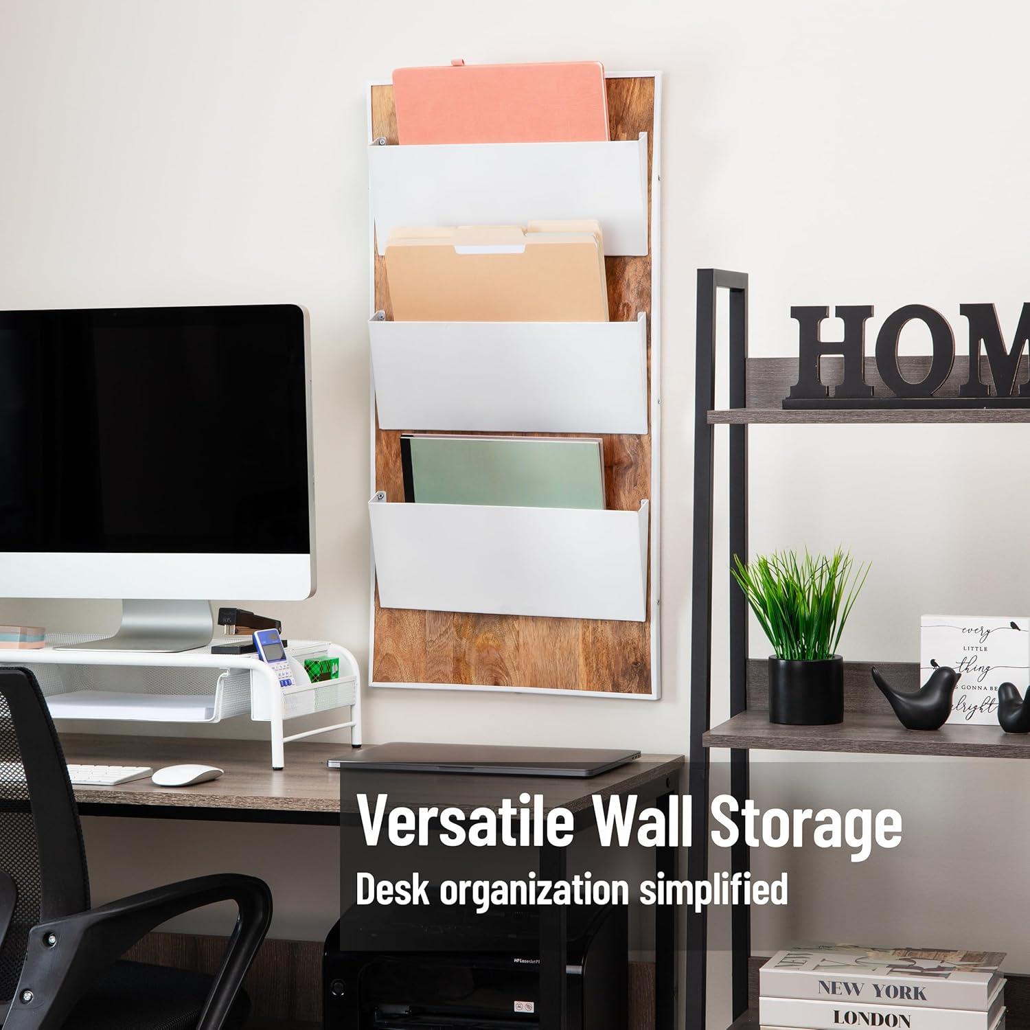 imageMind Reader 3Tier WallMounted File Organizer Wood and Metal Vertical Rack for Mail Magazines and Documents BlackWhite