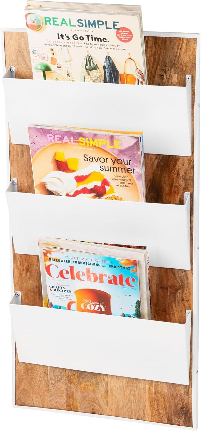 imageMind Reader 3Tier WallMounted File Organizer Wood and Metal Vertical Rack for Mail Magazines and Documents BlackWhite