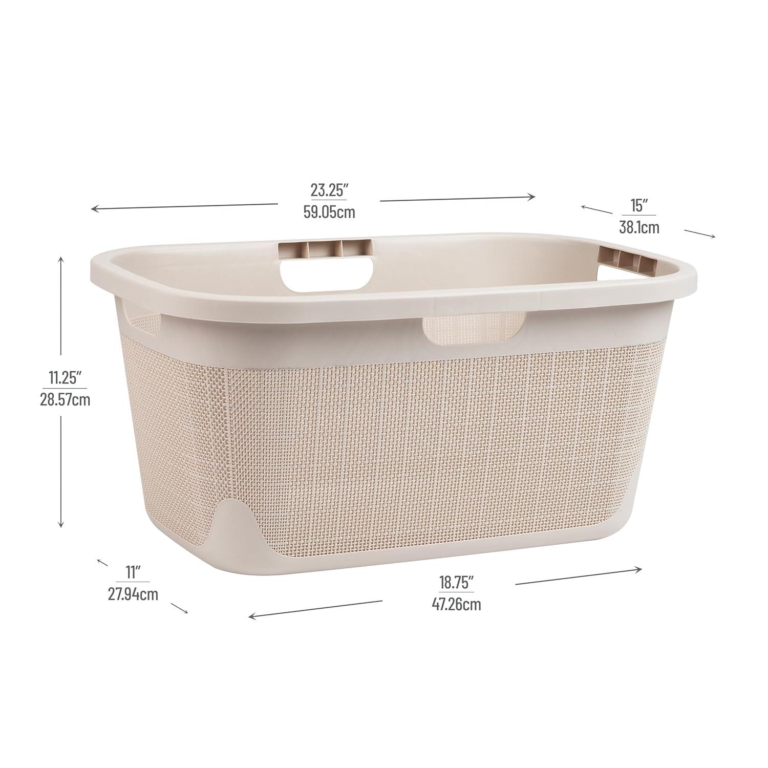 imageMind Reader 40L Laundry Basket Linen Design Clothes Hamper Plastic Storage Bin with Handles IvoryIvory