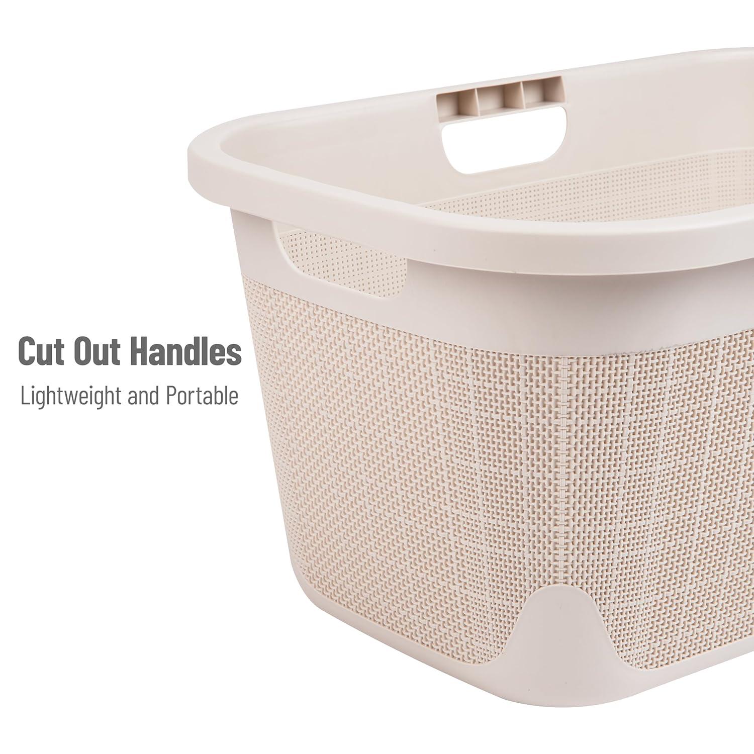 imageMind Reader 40L Laundry Basket Linen Design Clothes Hamper Plastic Storage Bin with Handles IvoryIvory