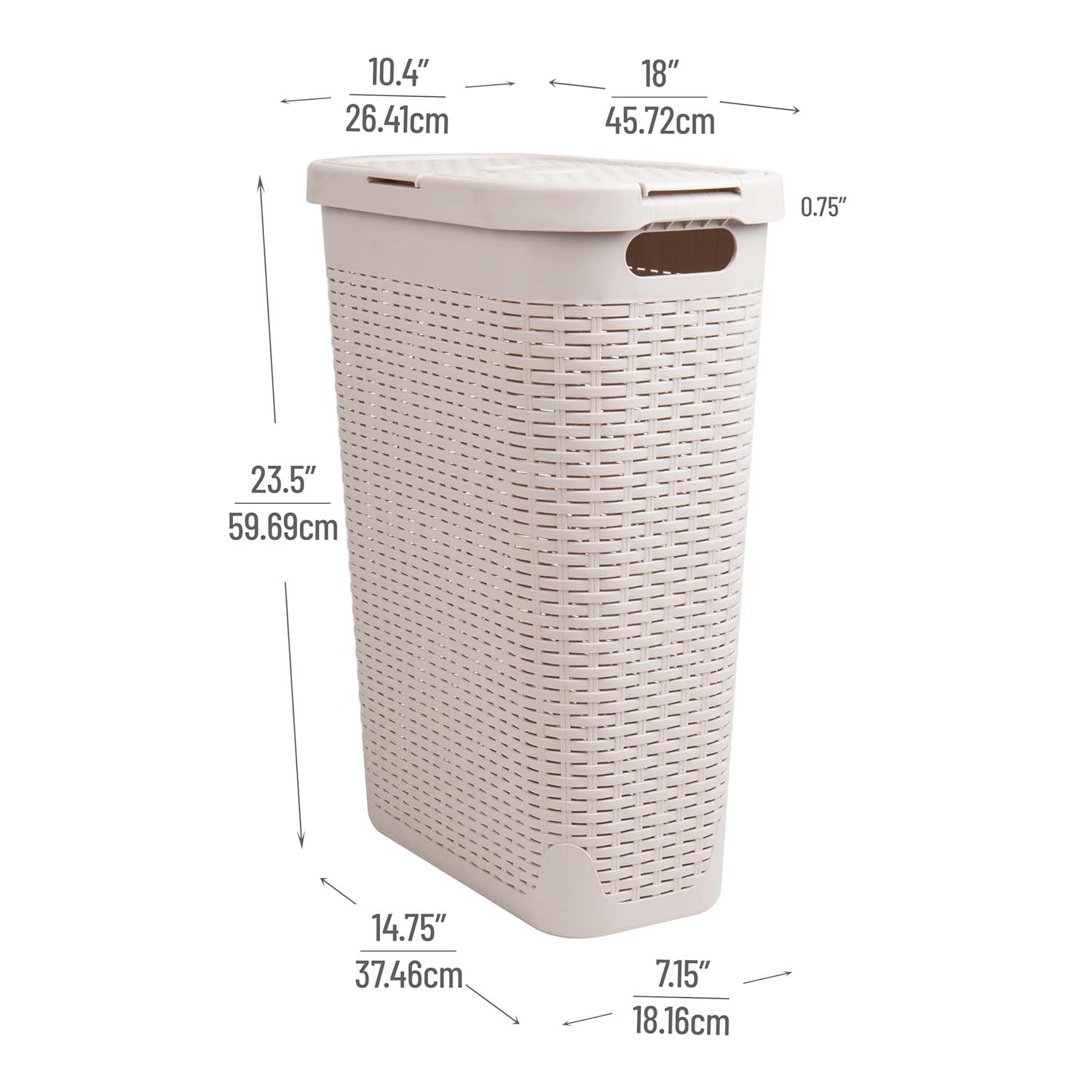 imageMind Reader 40L Slim Laundry Hamper Clothes Basket Lid Premium Wicker Design Plastic Set of 3 IvoryIvory