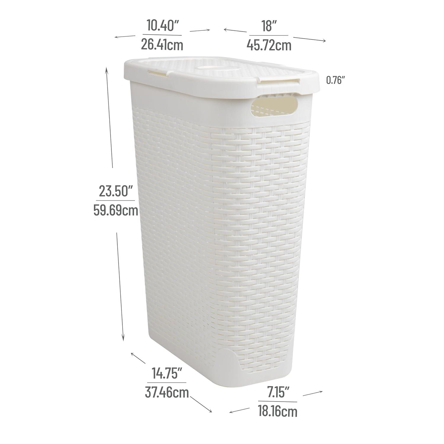 imageMind Reader 40L Slim Laundry Hamper Clothes Basket Lid Premium Wicker Design Plastic Set of 3 IvoryWhite
