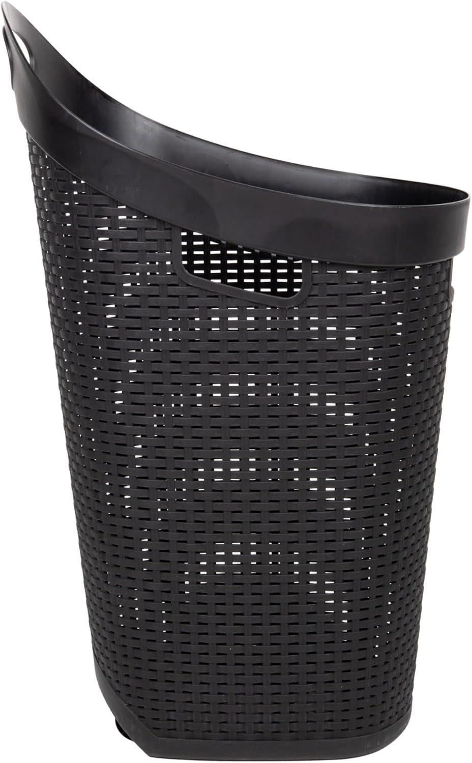 imageMind Reader 60L Rolling Laundry Hamper Clothes Basket Wheels Wicker Style Plastic 195L x 1475W x 2925H IvoryBlack