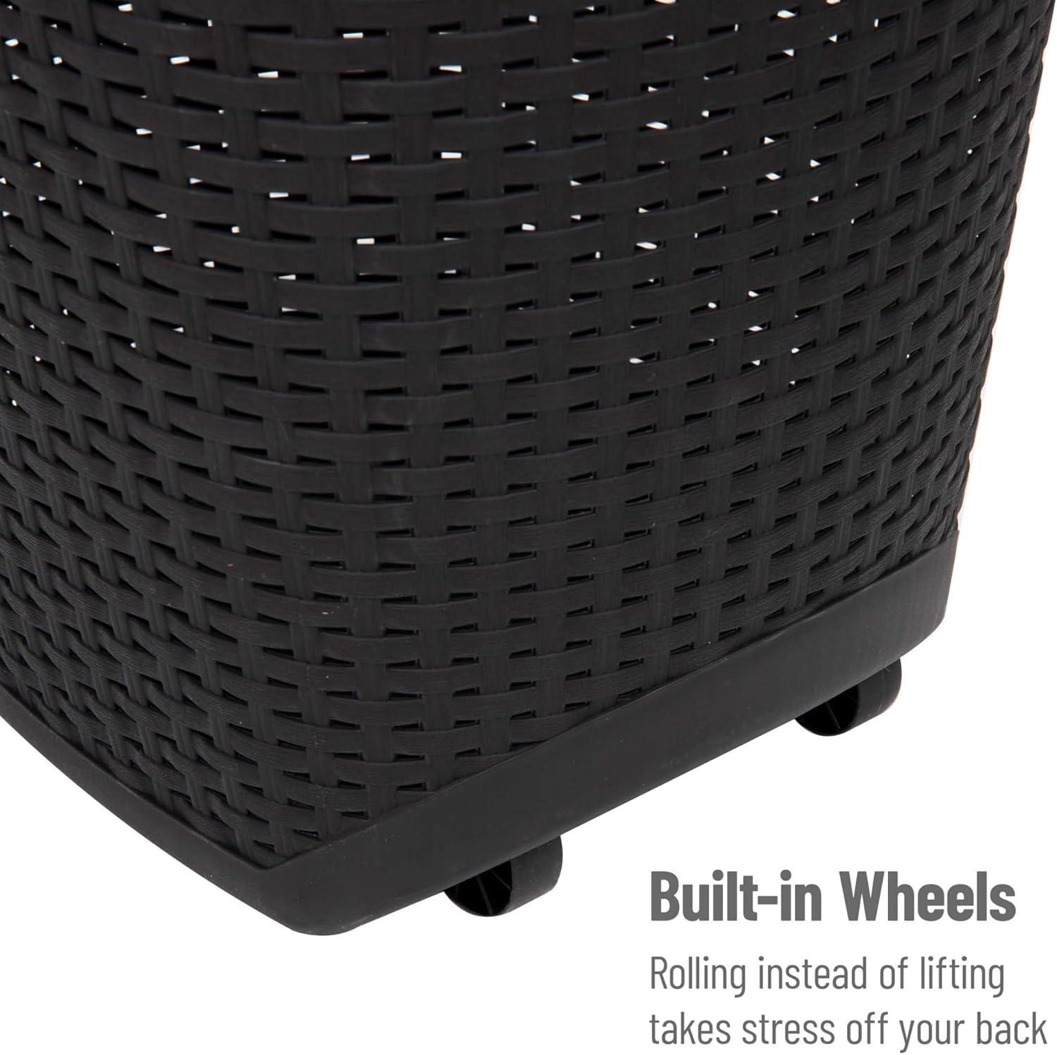 imageMind Reader 60L Rolling Laundry Hamper Clothes Basket Wheels Wicker Style Plastic 195L x 1475W x 2925H IvoryBlack