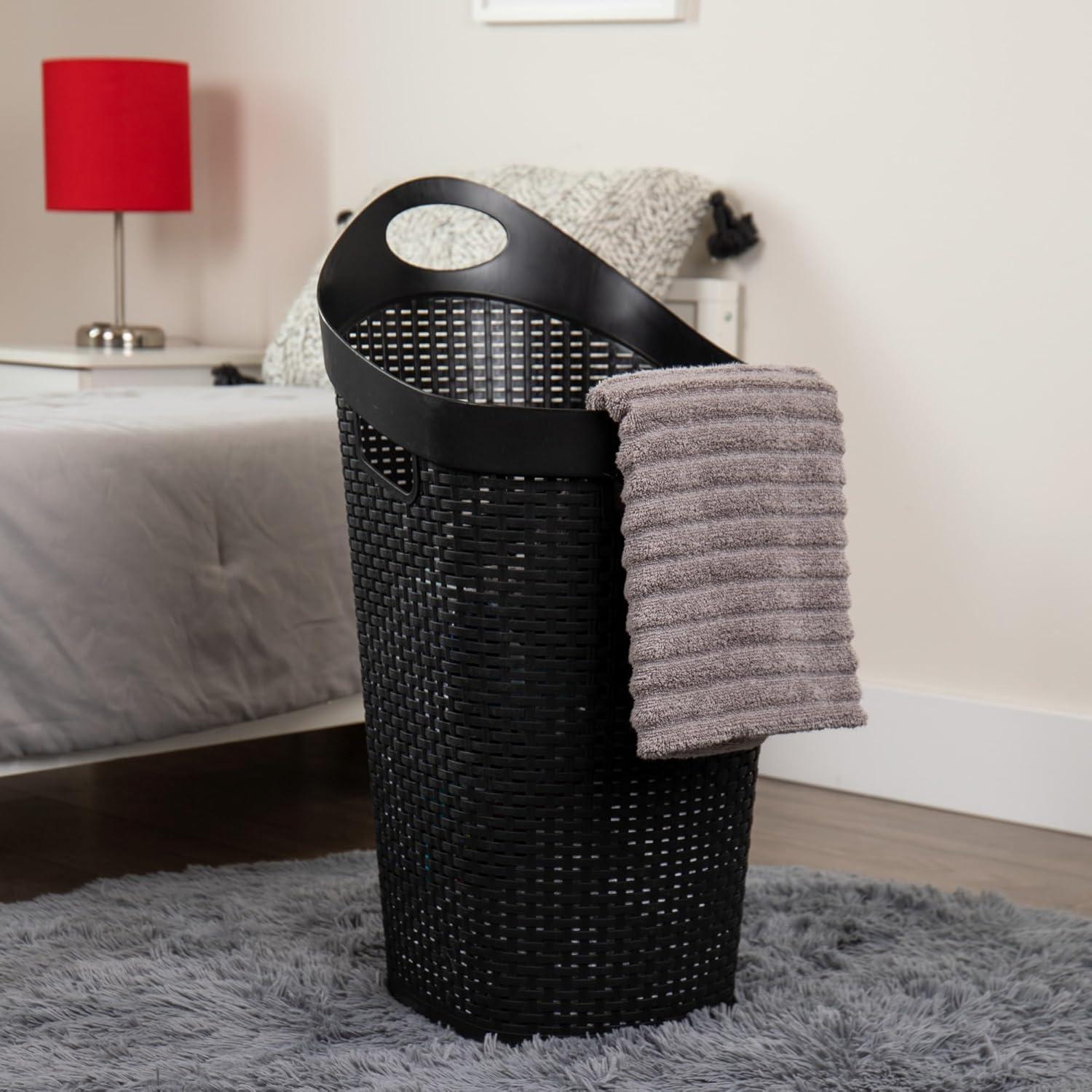 imageMind Reader 60L Rolling Laundry Hamper Clothes Basket Wheels Wicker Style Plastic 195L x 1475W x 2925H IvoryBlack