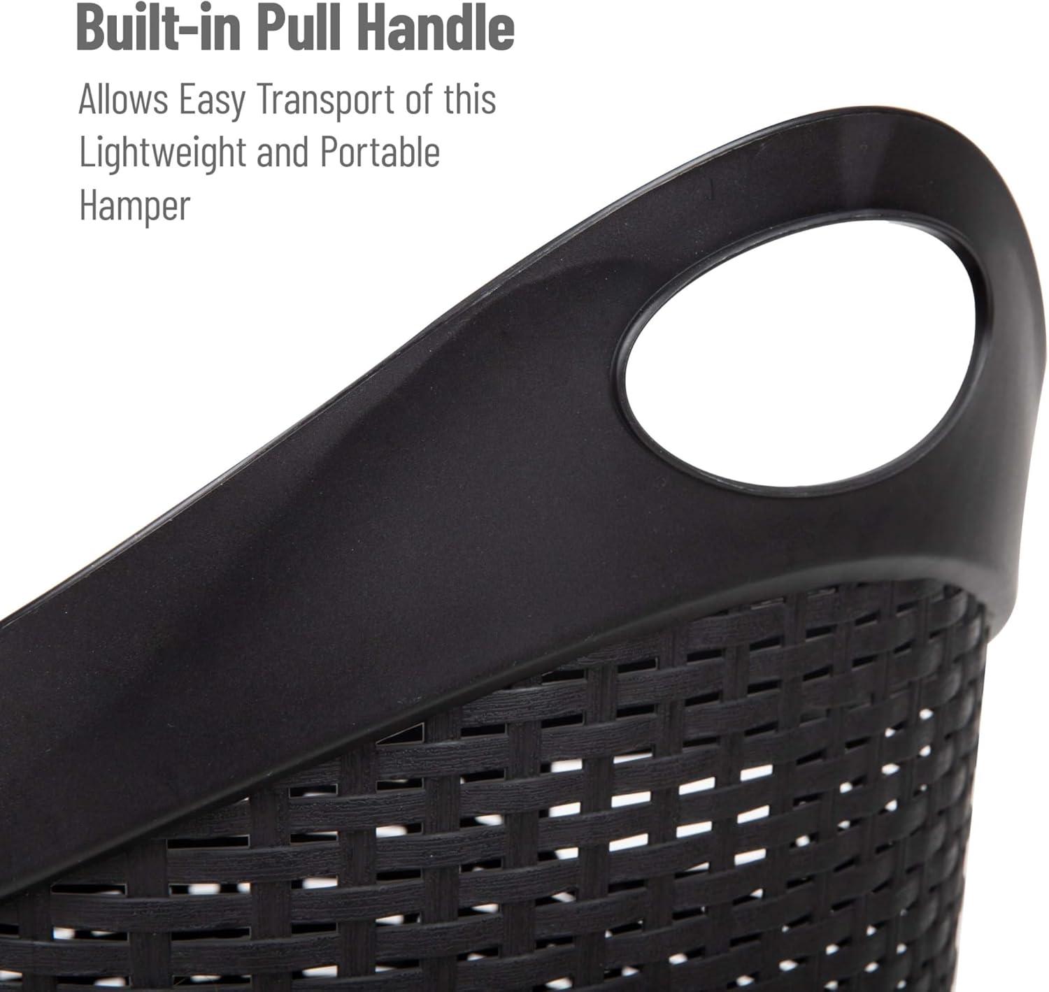 imageMind Reader 60L Rolling Laundry Hamper Clothes Basket Wheels Wicker Style Plastic 195L x 1475W x 2925H IvoryBlack