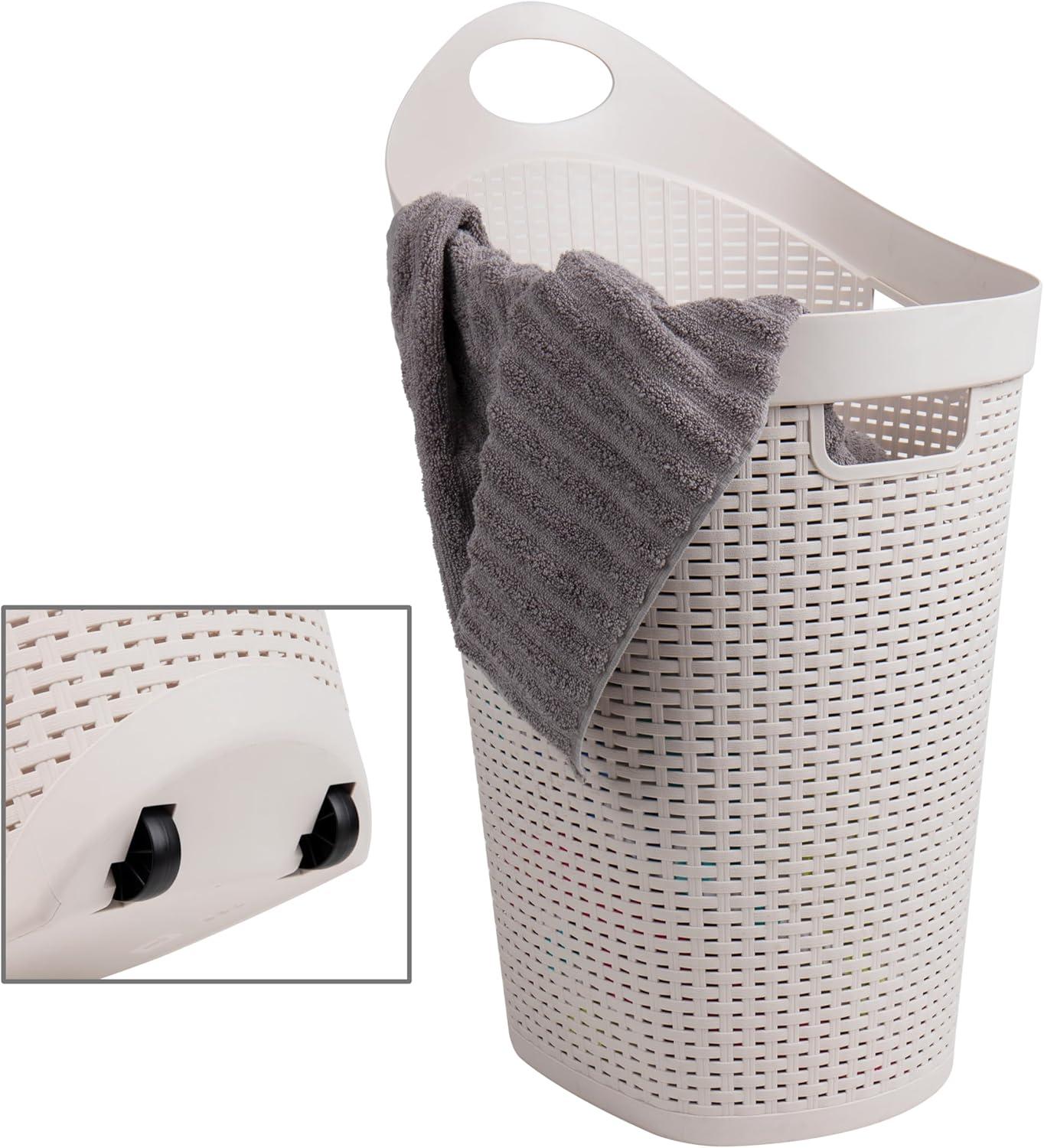 imageMind Reader 60L Rolling Laundry Hamper Clothes Basket Wheels Wicker Style Plastic 195L x 1475W x 2925H IvoryIvory