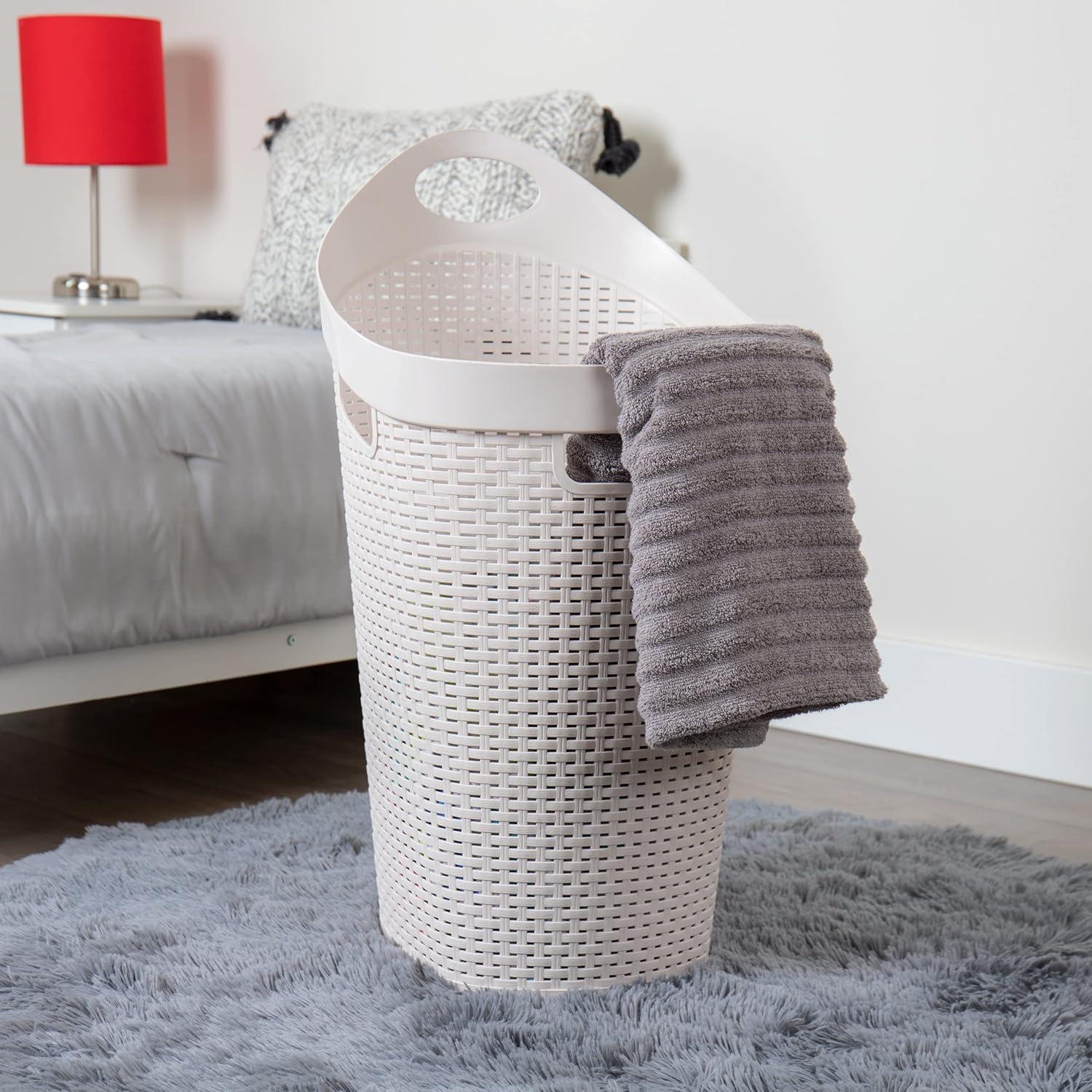 imageMind Reader 60L Rolling Laundry Hamper Clothes Basket Wheels Wicker Style Plastic 195L x 1475W x 2925H IvoryIvory