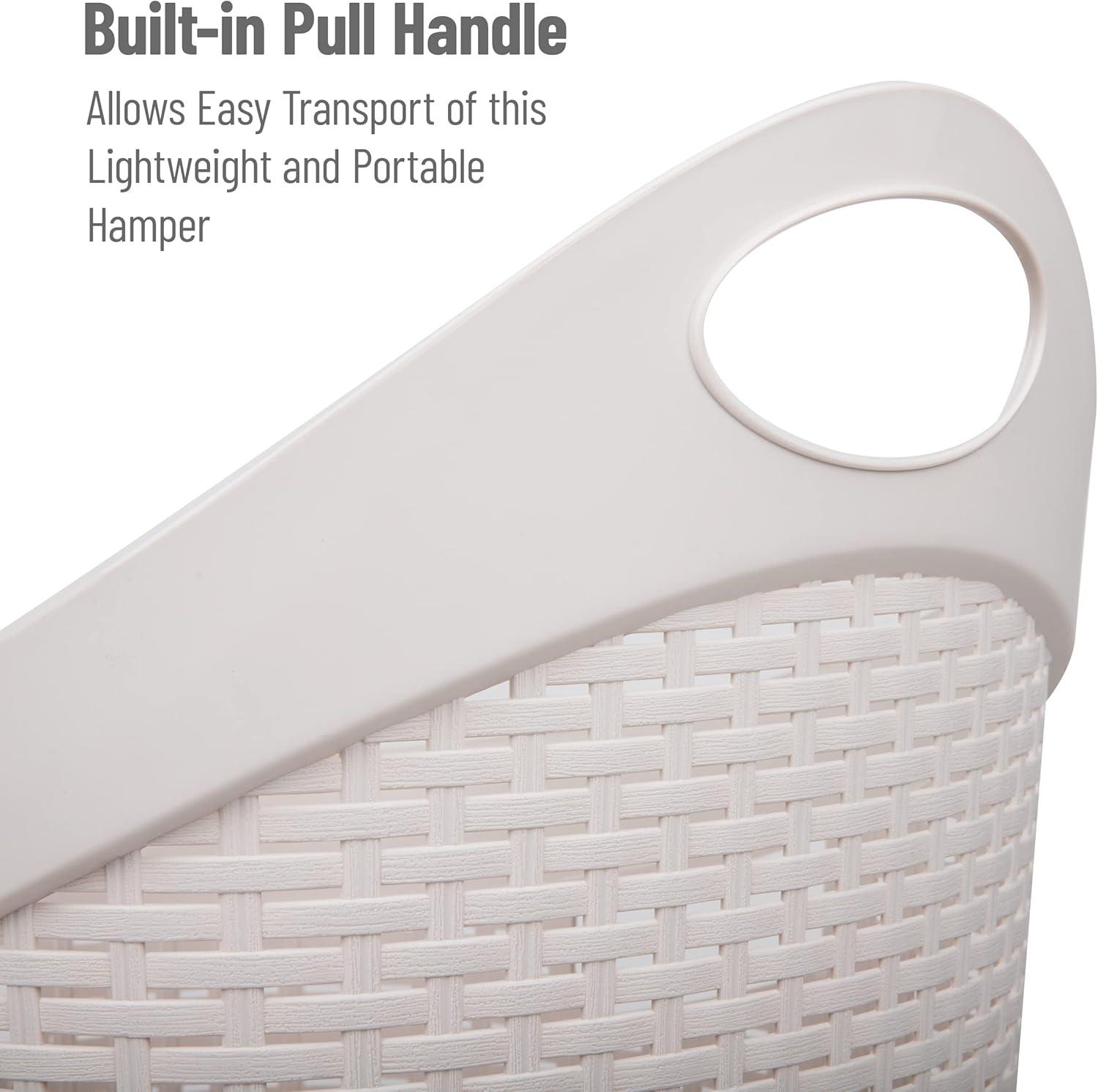 imageMind Reader 60L Rolling Laundry Hamper Clothes Basket Wheels Wicker Style Plastic 195L x 1475W x 2925H IvoryIvory