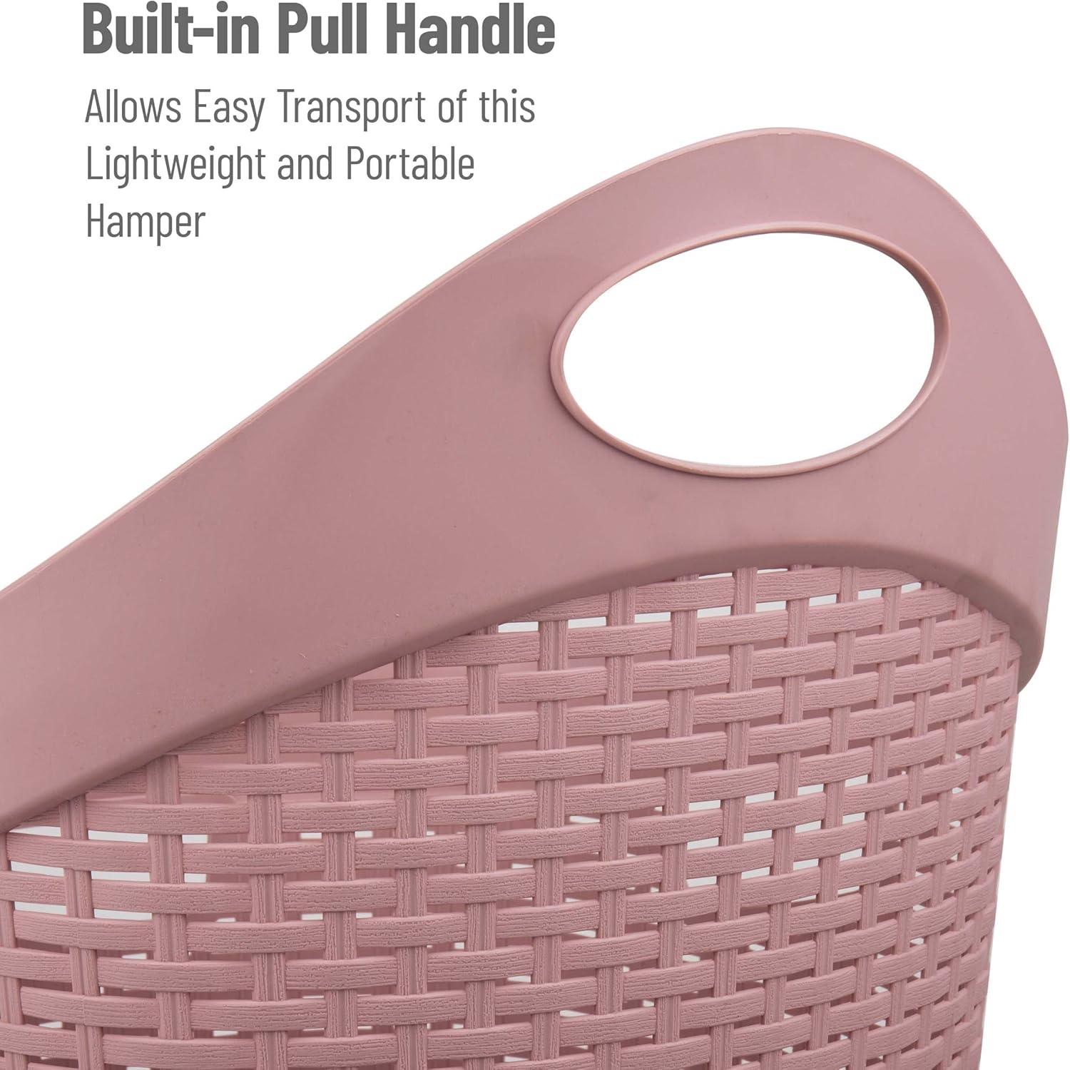 imageMind Reader 60L Rolling Laundry Hamper Clothes Basket Wheels Wicker Style Plastic 195L x 1475W x 2925H IvoryPink