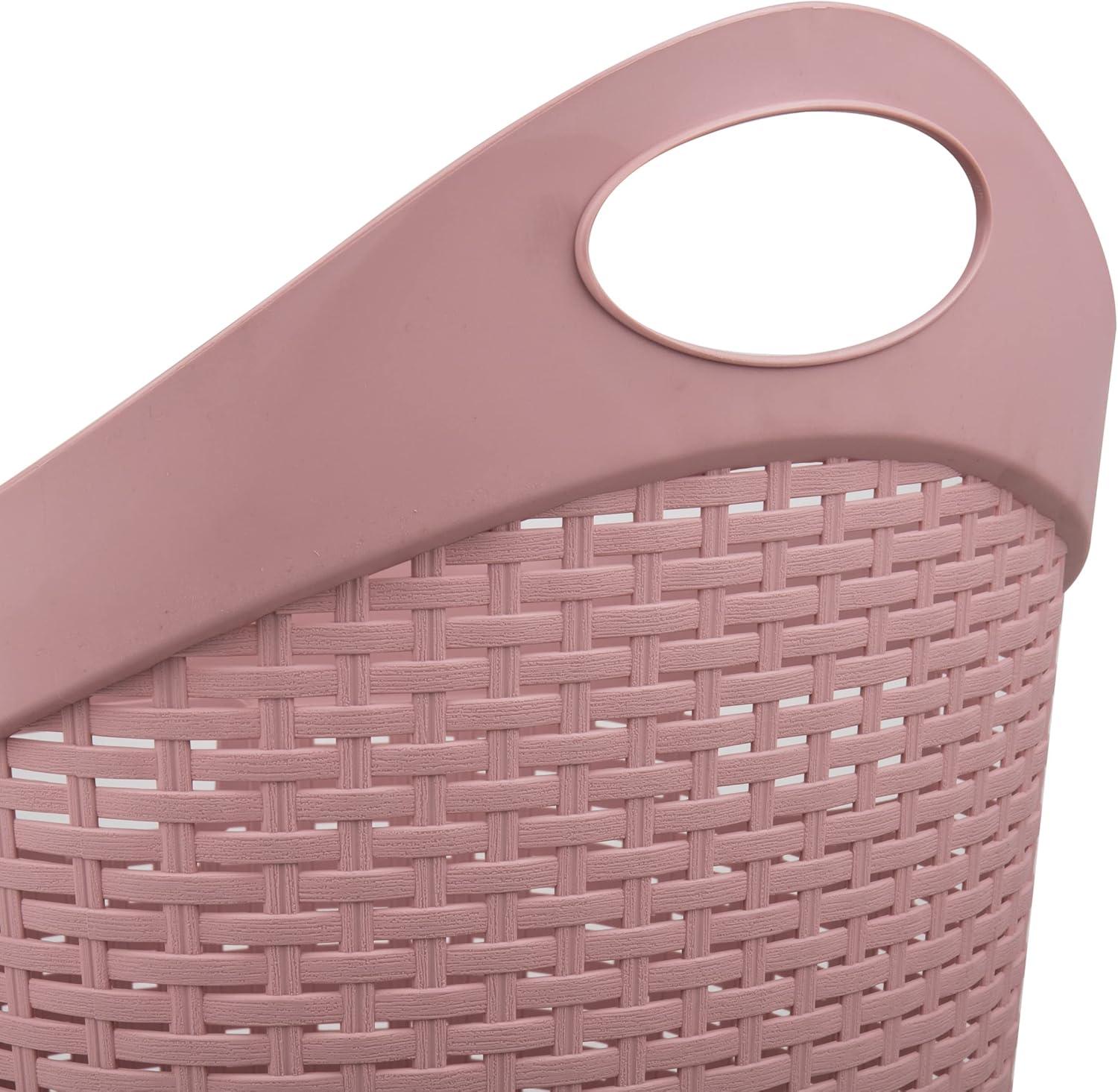 imageMind Reader 60L Rolling Laundry Hamper Clothes Basket Wheels Wicker Style Plastic 195L x 1475W x 2925H IvoryPink