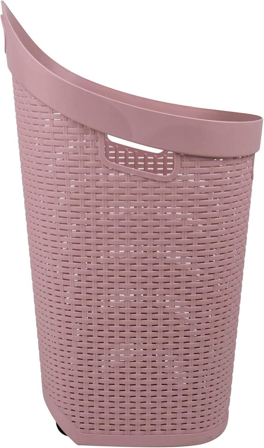 imageMind Reader 60L Rolling Laundry Hamper Clothes Basket Wheels Wicker Style Plastic 195L x 1475W x 2925H IvoryPink