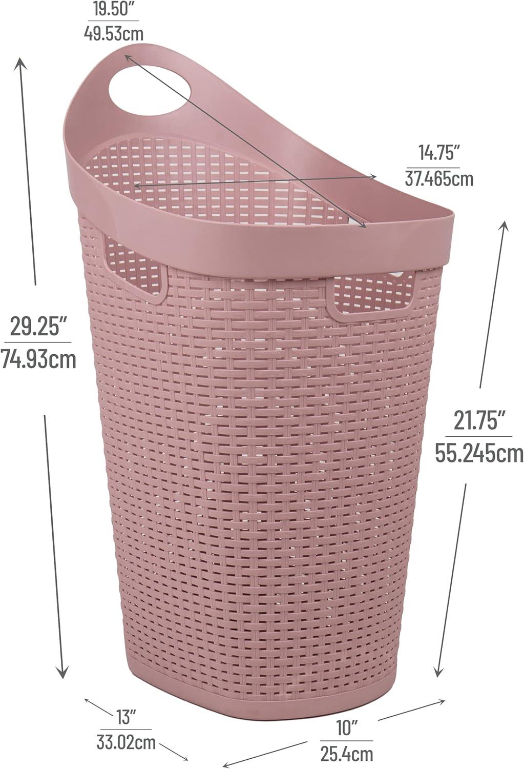 imageMind Reader 60L Rolling Laundry Hamper Clothes Basket Wheels Wicker Style Plastic 195L x 1475W x 2925H IvoryPink