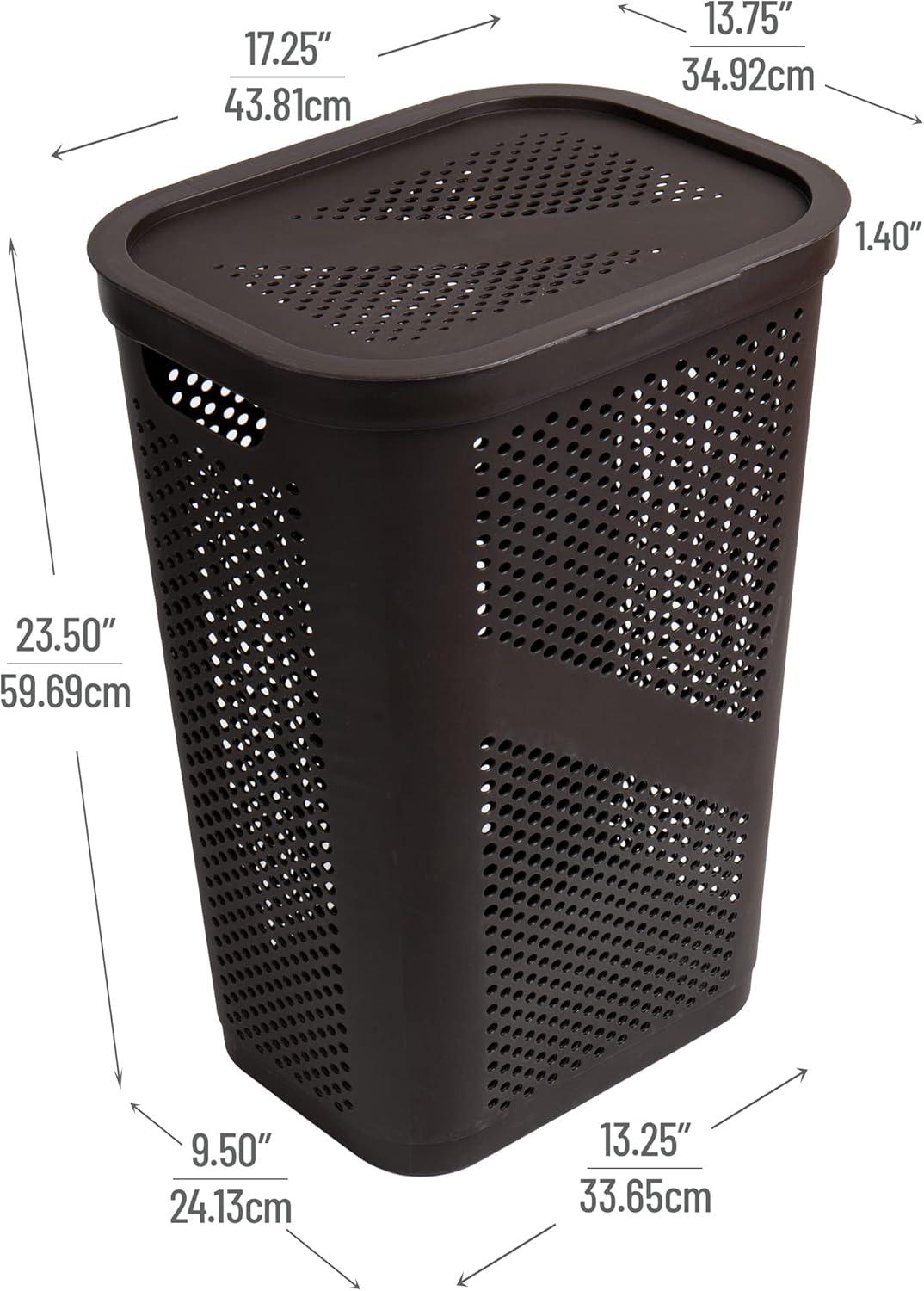 imageMind Reader 60L Slim Laundry Hamper Clothes Basket Lid Ventilated Plastic 1725L x 1375W x 235H Set of 2 Brown