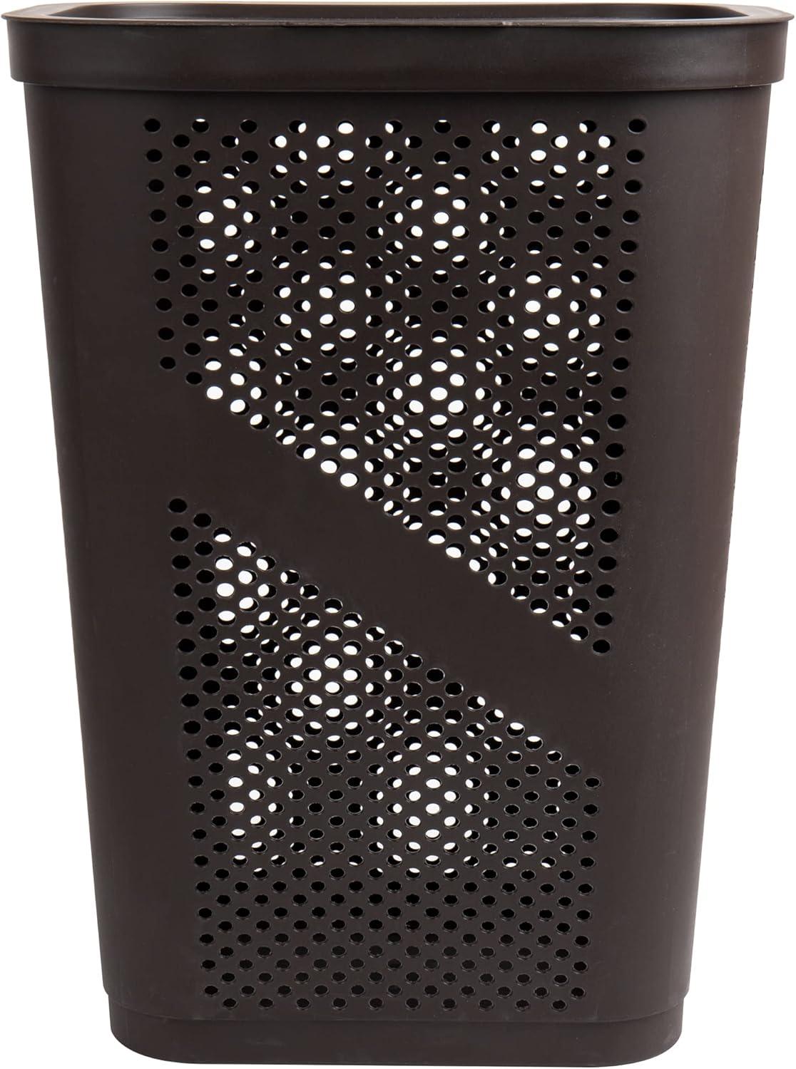 imageMind Reader 60L Slim Laundry Hamper Clothes Basket Lid Ventilated Plastic 1725L x 1375W x 235H Set of 2 Brown