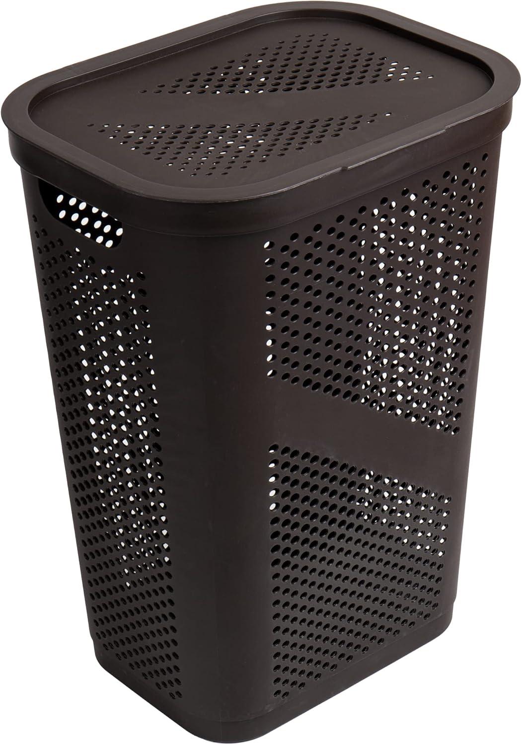 imageMind Reader 60L Slim Laundry Hamper Clothes Basket Lid Ventilated Plastic 1725L x 1375W x 235H Set of 2 Brown