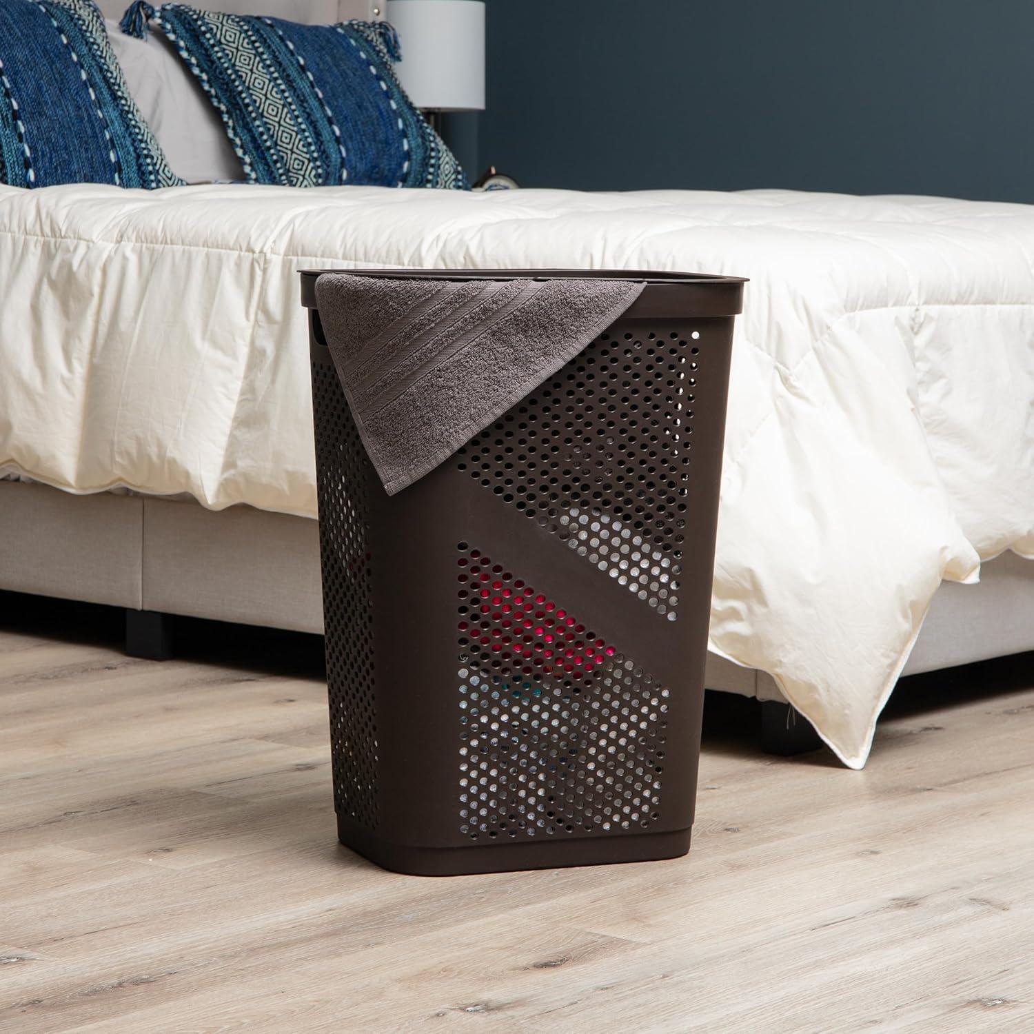 imageMind Reader 60L Slim Laundry Hamper Clothes Basket Lid Ventilated Plastic 1725L x 1375W x 235H Set of 2 Brown