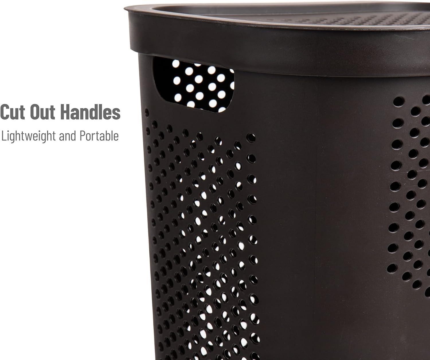 imageMind Reader 60L Slim Laundry Hamper Clothes Basket Lid Ventilated Plastic 1725L x 1375W x 235H Set of 2 Brown